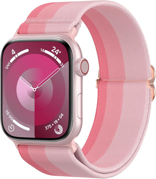 Delidigi Compatible with Stretchy Apple Watch Band 38Mm 40Mm 41Mm 42Mm 44Mm 45Mm 49Mm for Women Men, Gradient Color Nylon Adjustable Straps for Iwatch Series 9 8 7 6 SE 5 4 3 2 1 Ultra Ultra 2
