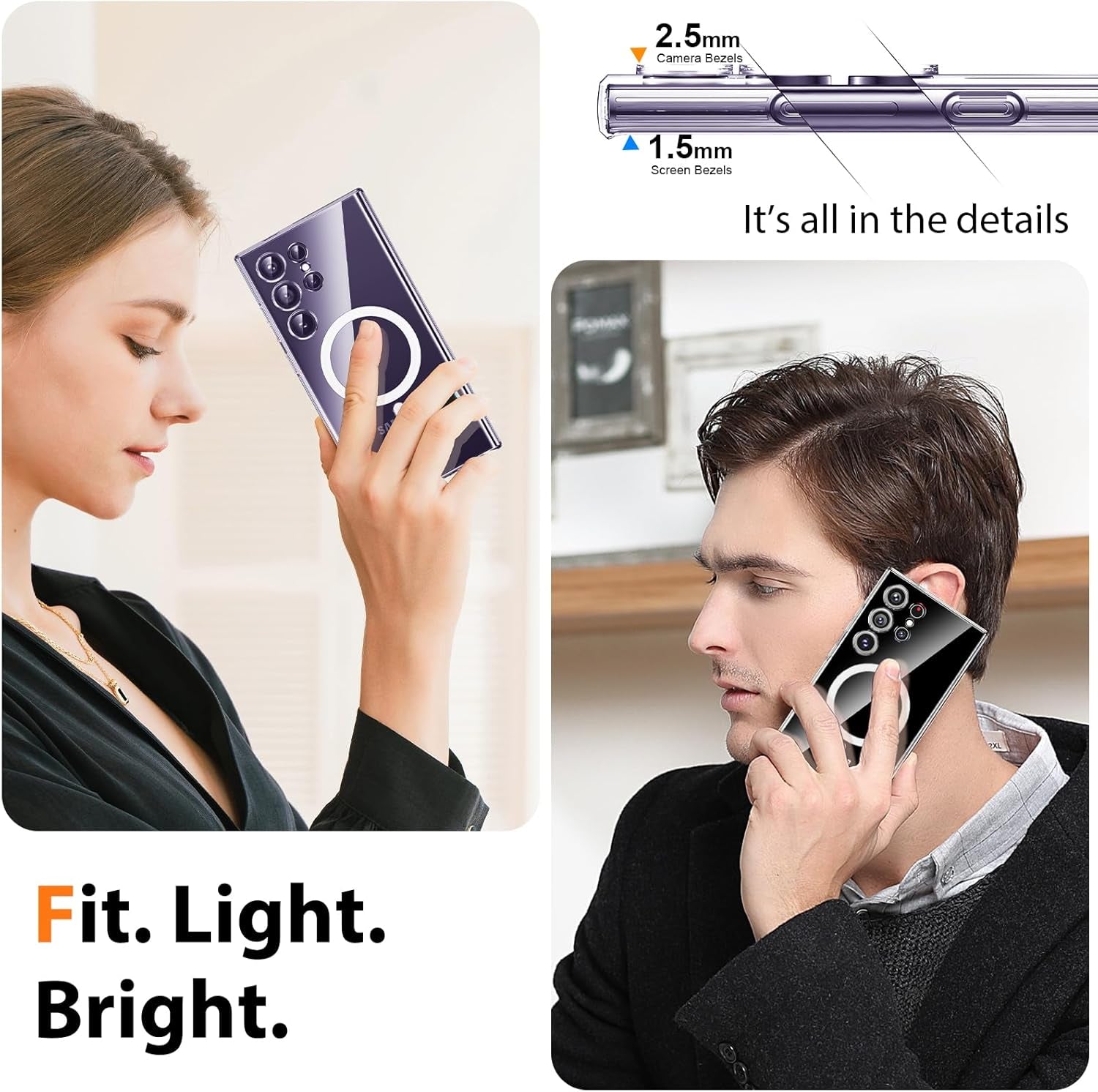 3 in 1 Magnetic for Samsung Galaxy S24 Ultra Case Crystal Clear [Compatible with Magsafe][No-Yellowing][2X Screen Protectors] Mil-Grade Shockproof Soft Phone Case for S24 Ultra 6.8" Clear