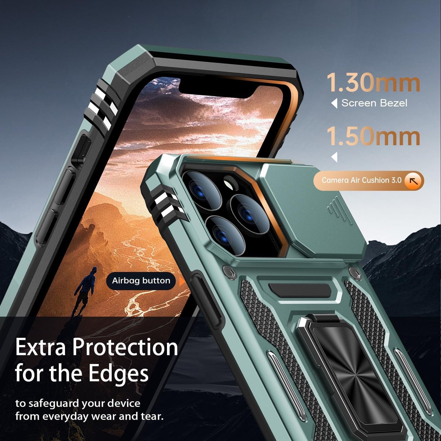 Goodon for Iphone 14 Pro Max Case with Slide Camera Cover + Screen Protector, Built in Rotated Ring Magnetic Kickstand Military Grade Shockproof Protective Phone Case 6.7" Pale - Green  Goodon   