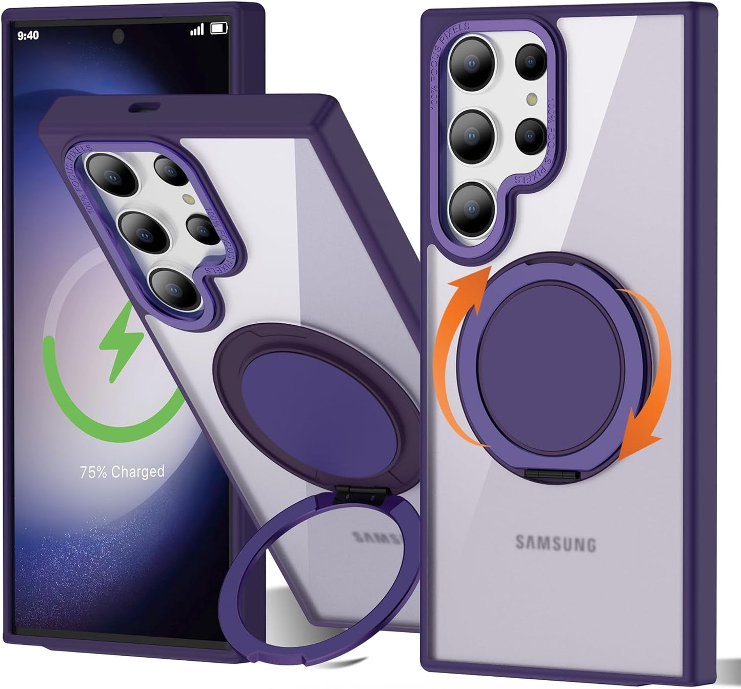 For Samsung Galaxy S24 plus Case with 360° Rotatable Magnetic Ring Stand [Compatible Magsafe] [Military Grade Tested] Translucent Matte Galaxy S24 plus Phone Case for Women Men 6.7'', Blue