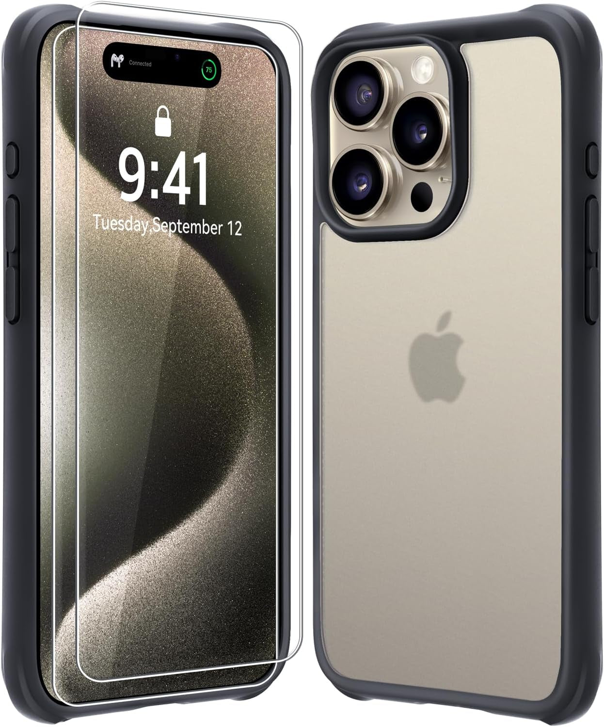 Mkeke for Iphone 15 Pro Max Case Clear, [Not-Yellowing] with 2X Screen Protector, [Military-Grade Drop Protection] Shockproof Protective Phone Cases 2023  Shenzhen Make Technology Company Limited Black  