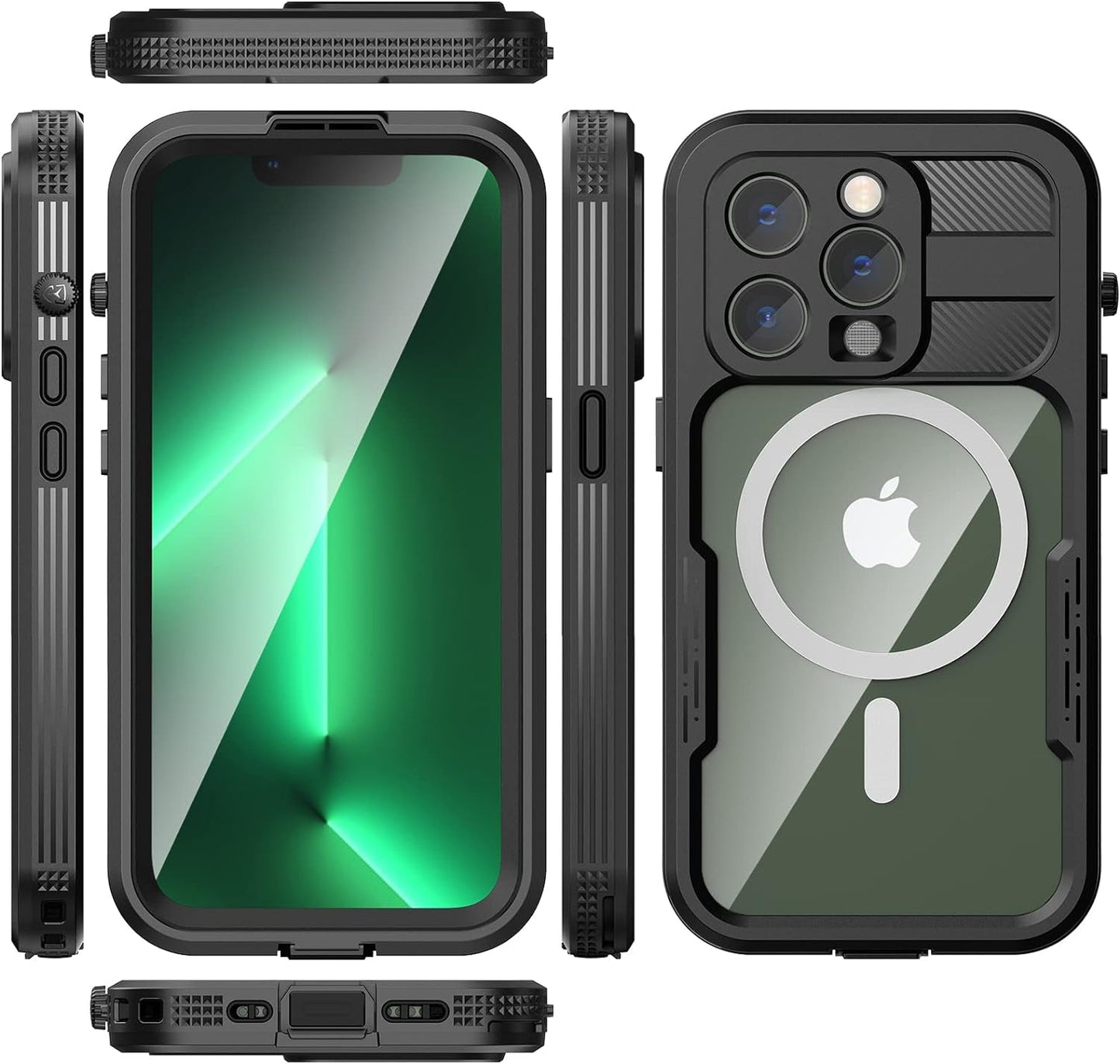 Ezanmull Iphone 14 Pro Waterproof Case, with Built-In Screen Protector Dustproof Shockproof Dropproof Case, Rugged Full Body Underwater Protective Cover for Iphone 14 Pro 6.1" - Clear/Black  Ezanmull   