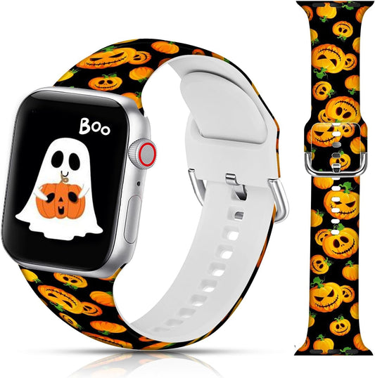 Halloween Design Sport Bands Compatible with Apple Watch 49Mm 45Mm 44Mm 42Mm for Women Men Girls, Halloween Pumpkin Silicone Replacment Strap for Iwatch SE Utral/Series 8/7/6/5/4/3/2/1