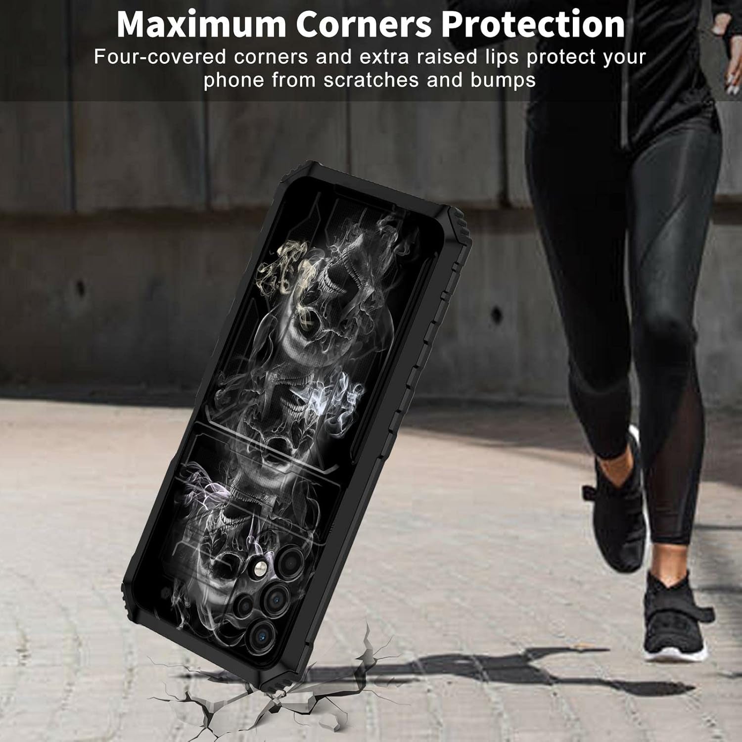 Case for Samsung Galaxy A53 5G with Detachable Card Holder Slot Kickstand Dual Layer Heavy Duty Shockproof Cover Hidden ID Cash Credit Wallet Case for Samsung A53 5G, Smoke Skull