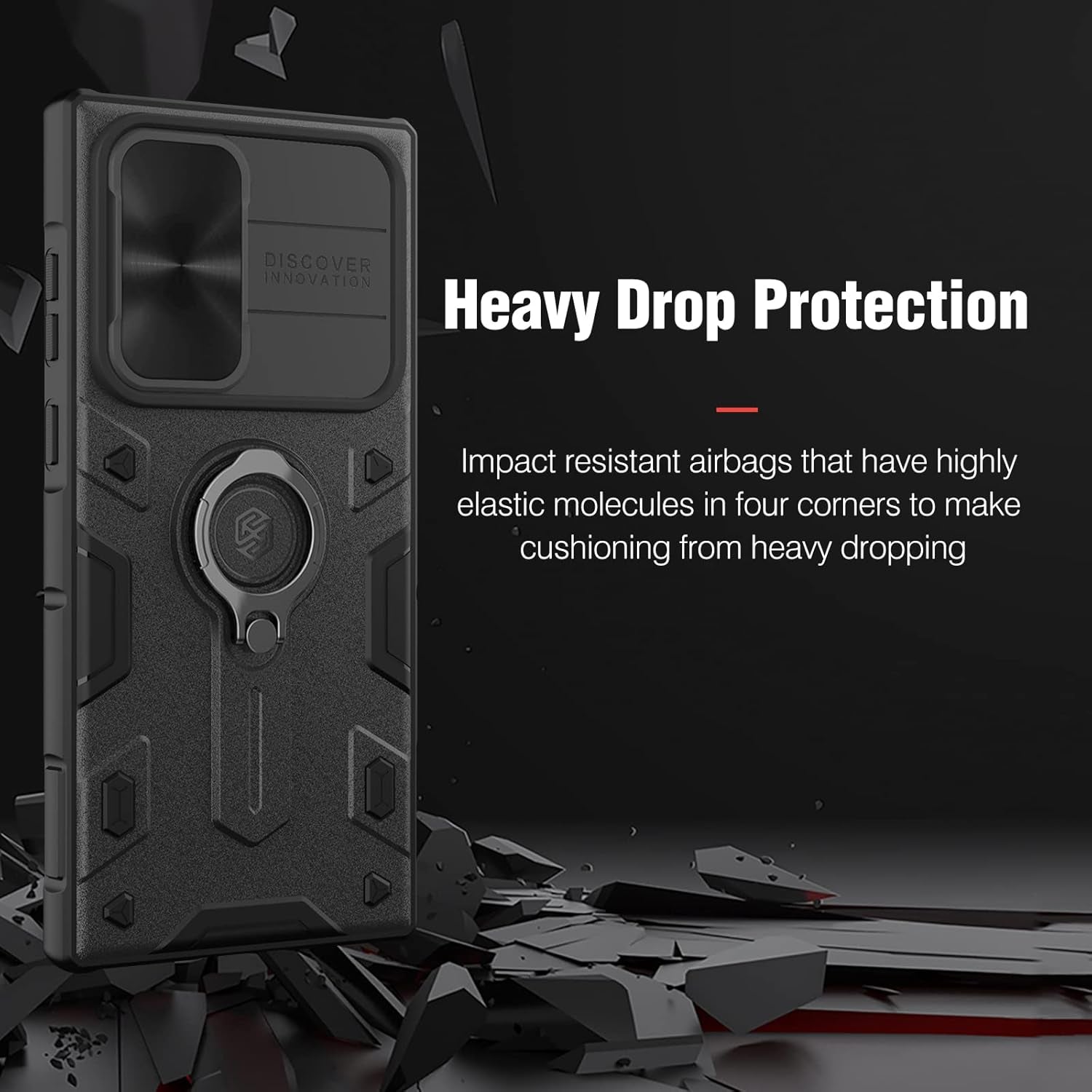 Erhu Galaxy S22 Ultra Case with Slide Camera Cover & Rotation Ring Kickstand, Military Grade, Shockproof Bumper Protective Case for Samsung Galaxy S22 Ultra 5G Case 6.8'' 2022 Black Army Style