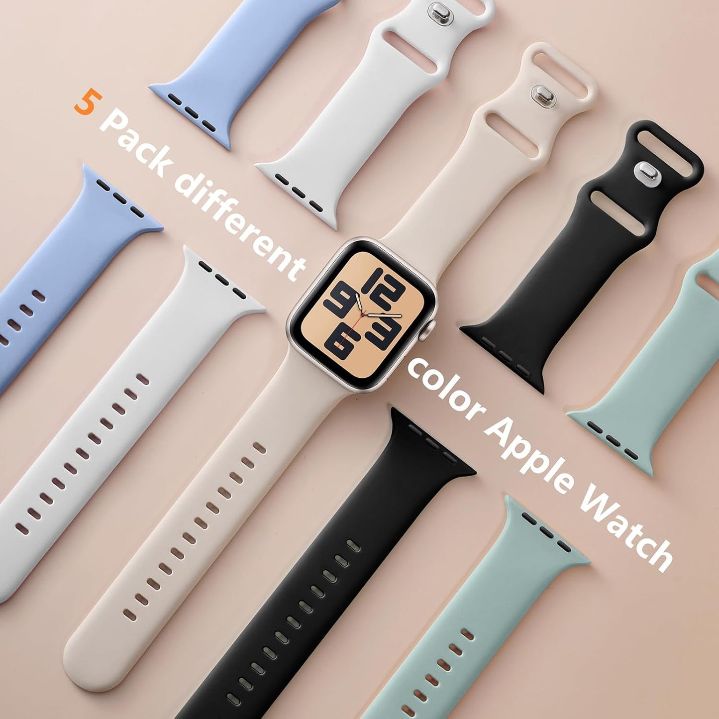 5 Pack Sport Silicone Band Compatible with Apple Watch Bands 40Mm 38Mm 41Mm 44Mm 45Mm 42Mm 49Mm,Soft Wristband Waterproof Replacement Strap for Iwatch Bands Series 9 8 7 6 5 4 3 2 1 SE Ultra Women Men