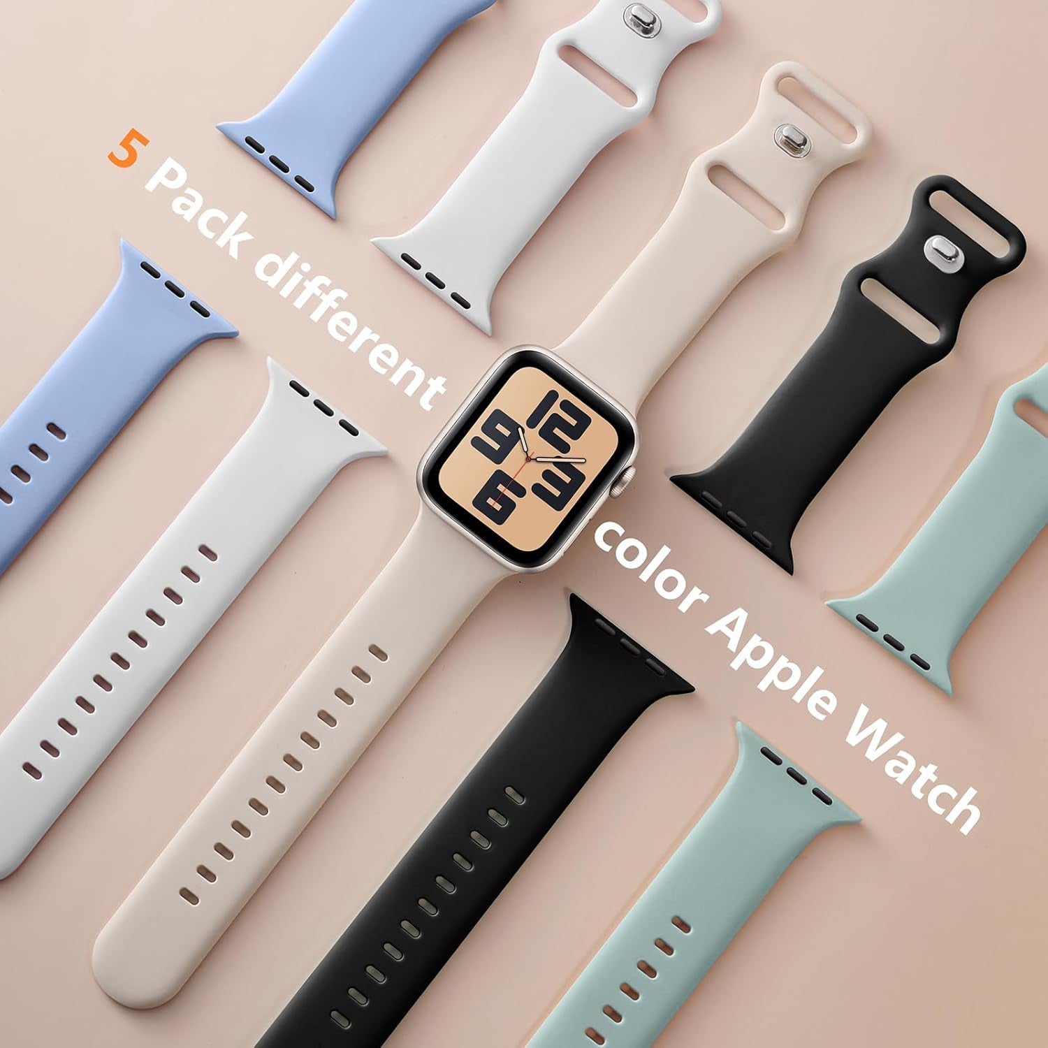 5 Pack Sport Silicone Band Compatible with Apple Watch Bands 40Mm 38Mm 41Mm 44Mm 45Mm 42Mm 49Mm,Soft Wristband Waterproof Replacement Strap for Iwatch Bands Series 9 8 7 6 5 4 3 2 1 SE Ultra Women Men