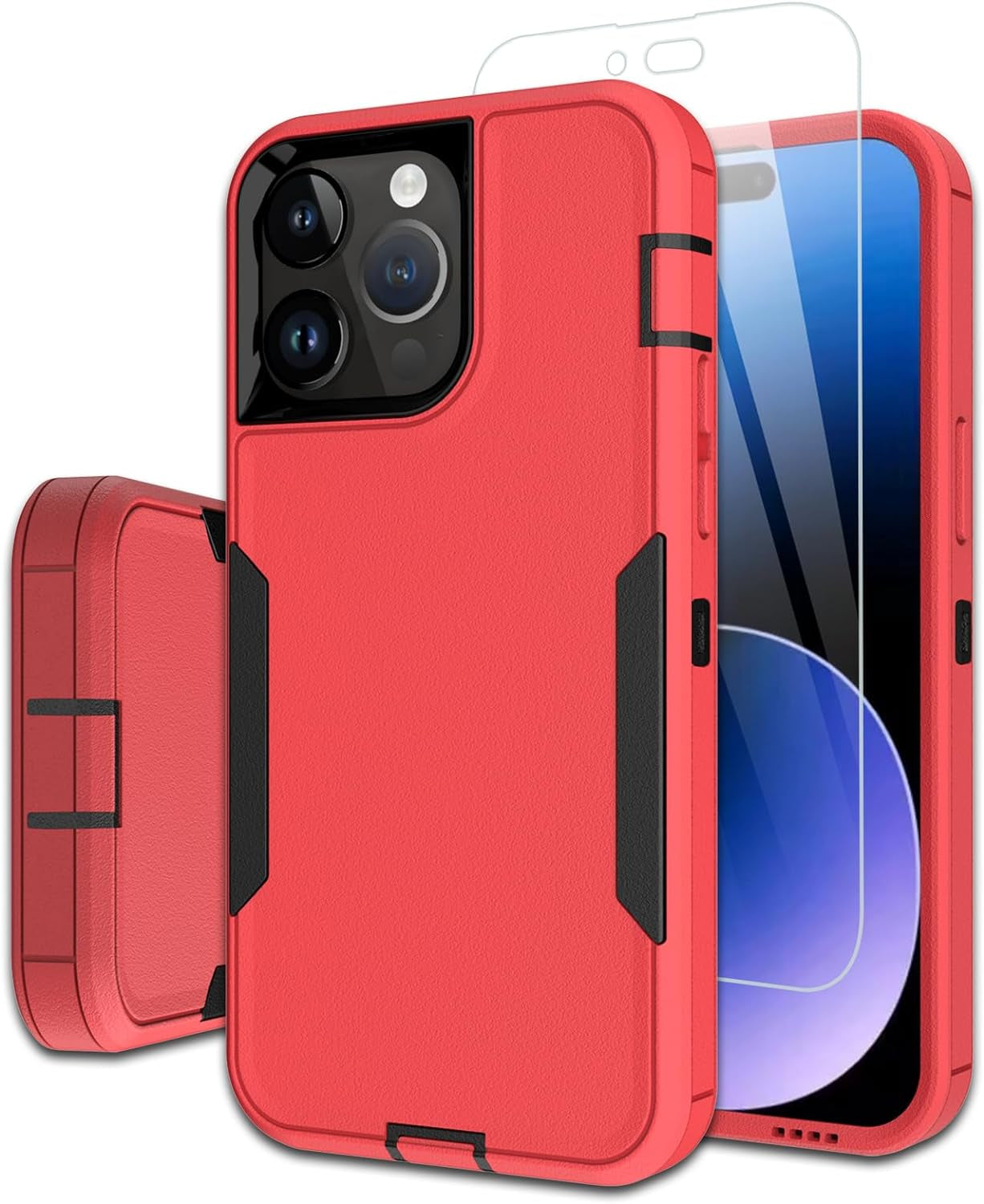 Dahkoiz for Iphone 15 Pro Phone Case, and Glass Screen Protector, Dust-Proof Port Cover, Full Body Non-Slip Rubber Covered, Wear-Resistant & Drop-Proof, Black/Black  UNISMART INC   