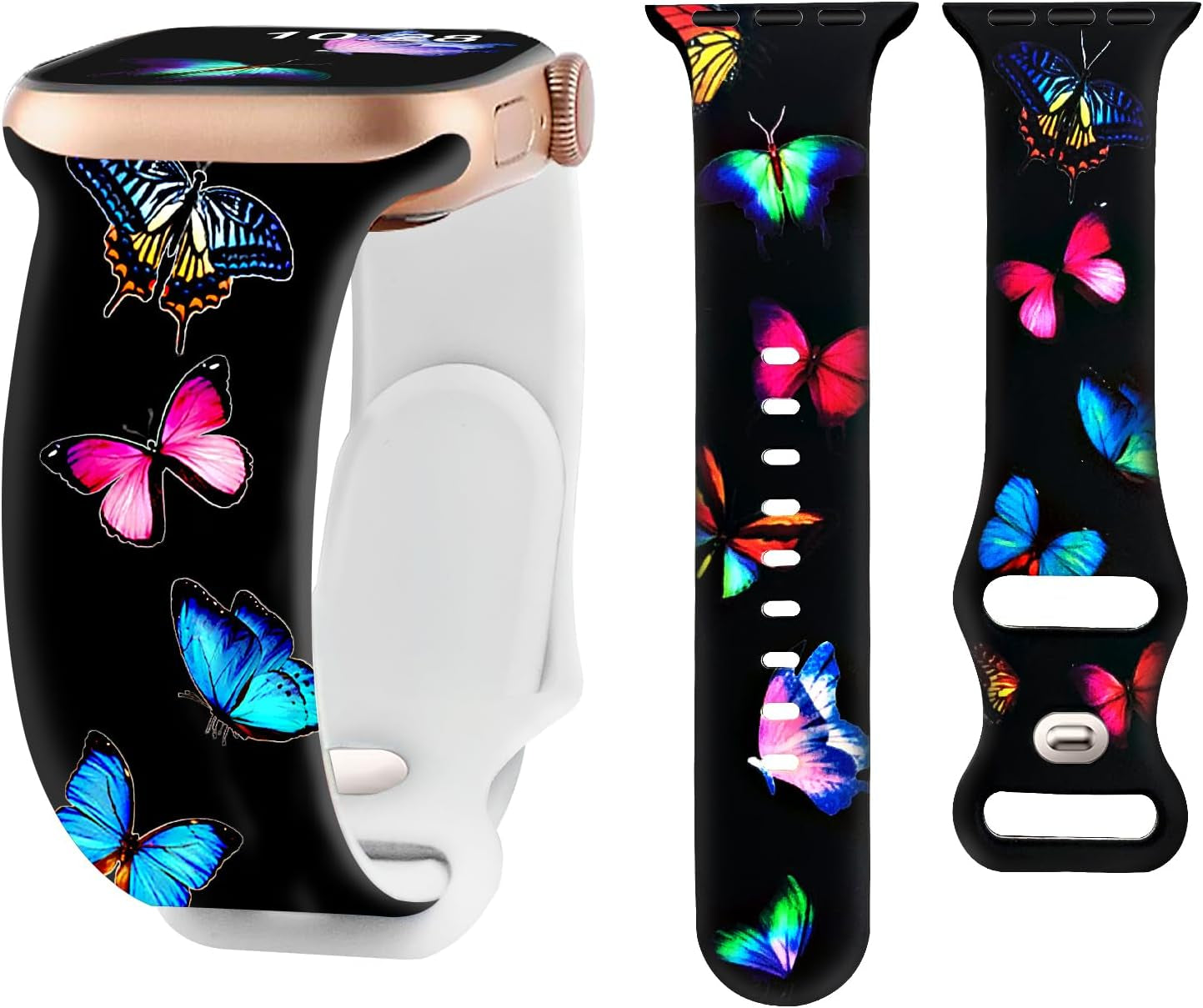 Brigtlaiff Compatible with Apple Watch Bands 38Mm 40Mm 41Mm 42Mm 44Mm 45Mm 49Mm for Women Men, Silicone Sport Floral Print Fadeless Strap for Iwatch Bands Series 9/8/7/6/5/4/3/2/1/Se/Ultra