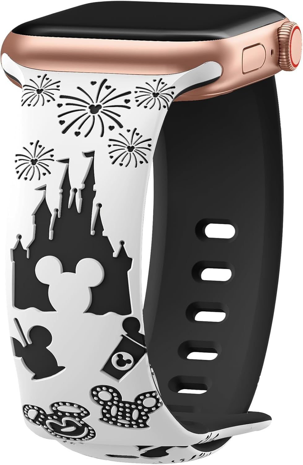 Cartoon Engraved Band Compatible with Apple Watch Bands 40Mm 38Mm 44Mm 45Mm 41Mm 42Mm 49Mm Women, Two-Tone Cute Soft Silicone Sport Strap for Iwatch Series 9/8/SE/7/6/5/4/3/2/1