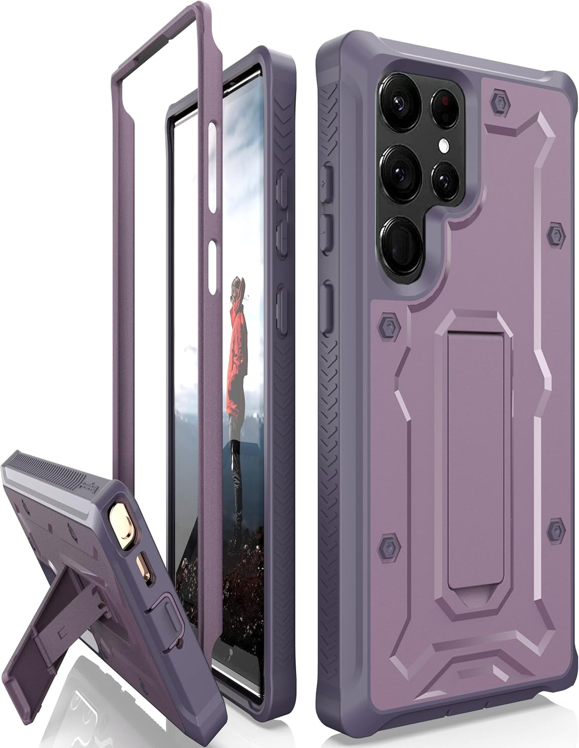 Caseborne V Designed for Galaxy S22 Ultra 5G Case (2022), Full-Body Multi-Layer Rugged Kickstand Case Screenless - Orange