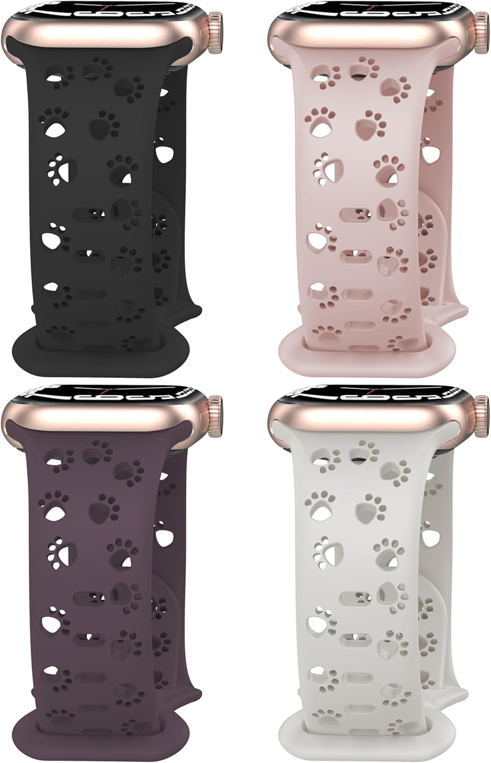 4 Pack Silicone Bands Compatible with Apple Watch Band 38Mm 40Mm 41Mm 42Mm 44Mm 45Mm 49Mm, Hollow-Out Design Wristbands Soft Sport Breathable Watch Bands for Iphone Iwatch Ultra SE Series 9 8 7 6 5 4 3 2 1