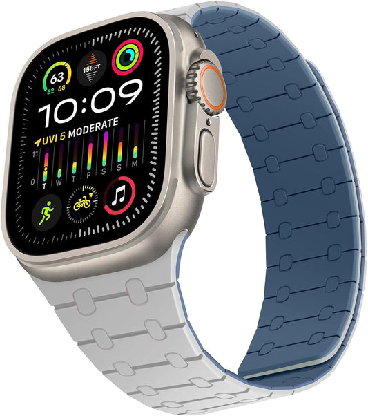 Compatible with Apple Watch Band 49Mm 45Mm 44Mm 42Mm 41Mm 40Mm 38Mm, Silicone Magnetic Adjustable Loop Strap for Iwatch Ultra 2 Ultra Series 9 8 7 SE 6 5 4 3 2 1 (49/45/44/42, Gray Blue)