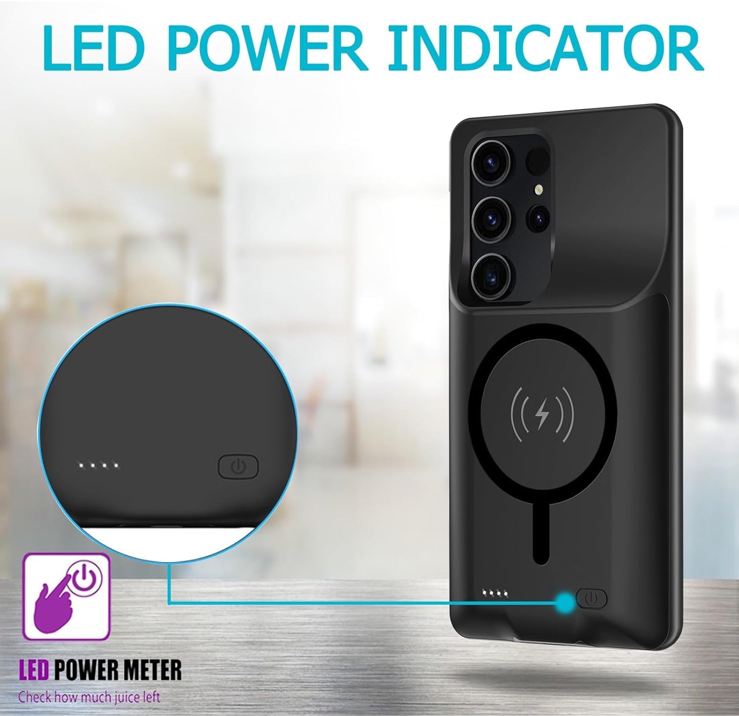 Battery Case for Galaxy S22 Ultra/S23 Ultra,12000Mah High Capacity Rechargeable Portable Protective Extended Charger Case Compatible with S22 Ultra/S23 Ultra 6.8Inch Charging Case with Wireless-Black