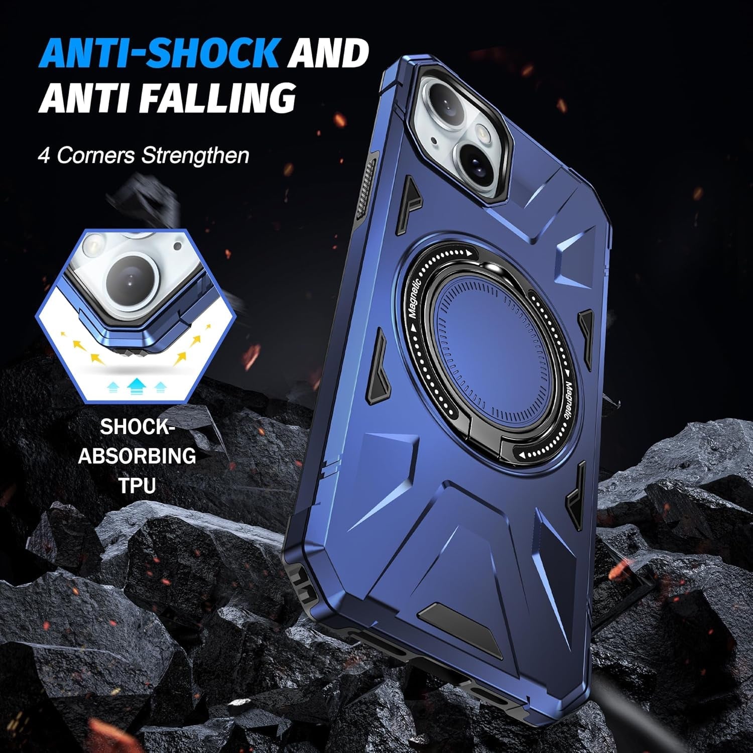 For Magnetic Iphone 15 plus Case Compatible with Magsafe Iphone 15 plus Case with 2 Screen Protector Iphone 15 plus Case with Magnetic Stand Ring Iphone 15Plus Case Shockproof Protection Black