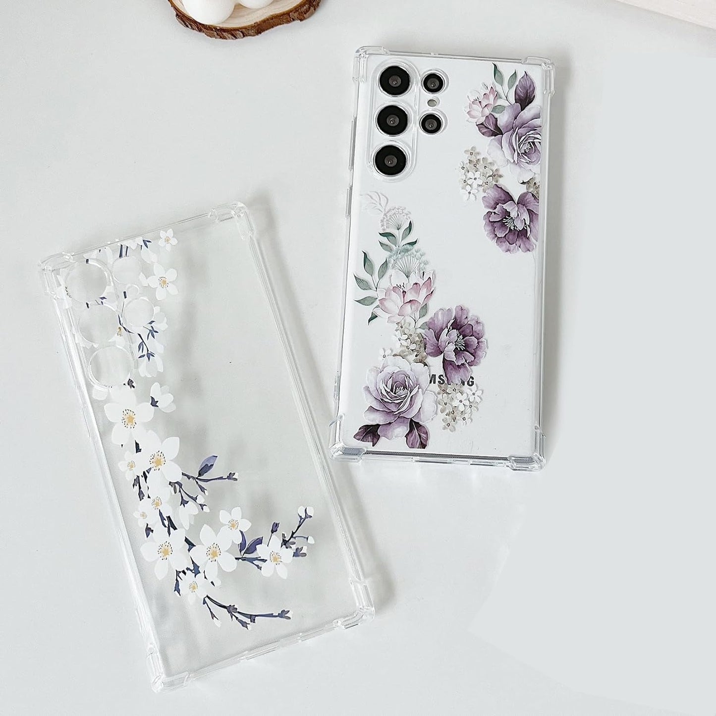 DEFBSC Soft Case Compatible with Samsung Galaxy S22 Ultra, Clear Floral Flower Pattern Print Design Flexible TPU Shockproof Cover for Women Girls,Flower Protective Phone Case, Purple Peony