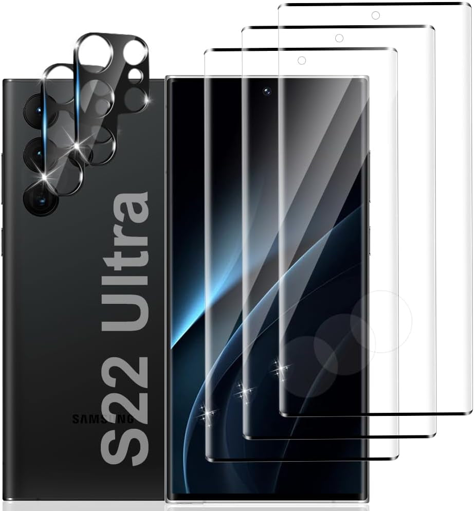 2+2 Pack Galaxy S22 Ultra 5G Privacy Screen Protector and Camera Lens Protection,Anti-Spy Tempered Glass, 3D Full Coverage, Fingerprint Unlock, Free of Bubbles for Samsung Galaxy S22 Ultra 6.8 Inch