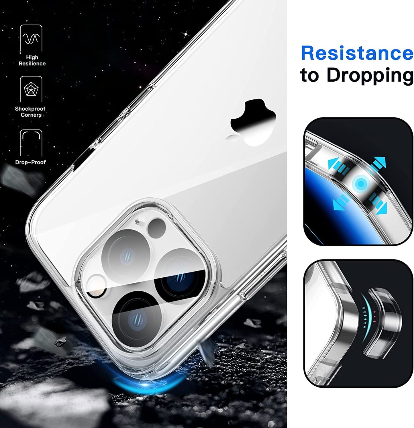 Jetech 3 in 1 Case for Iphone 14 Pro 6.1-Inch, with 2-Pack Screen Protector and Camera Lens Protector, Non-Yellowing Shockproof Bumper Phone Cover, Full Coverage Tempered Glass Film (Clear)  JETech   