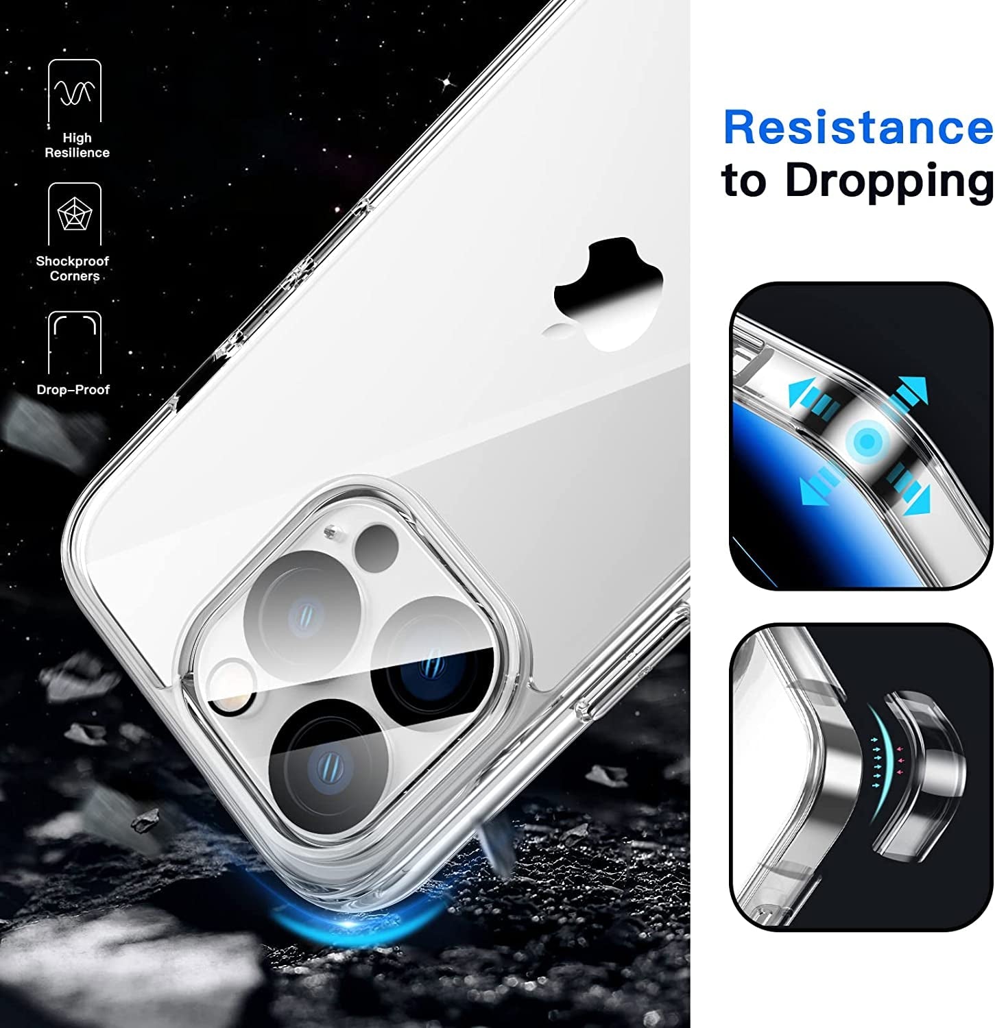 Jetech 3 in 1 Case for Iphone 14 Pro 6.1-Inch, with 2-Pack Screen Protector and Camera Lens Protector, Non-Yellowing Shockproof Bumper Phone Cover, Full Coverage Tempered Glass Film (Clear)  JETech   