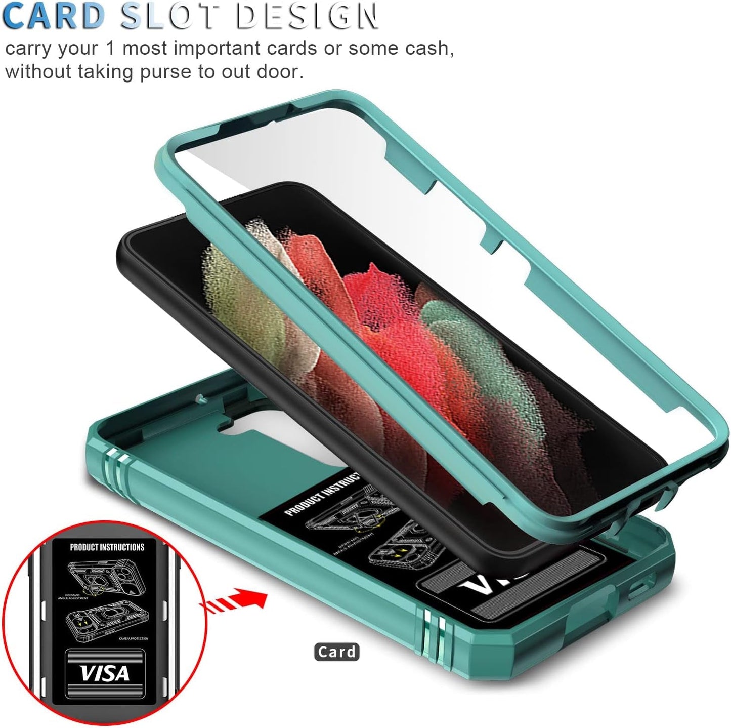 Case for Galaxy S22 Plus, Camera Cover Phone Case with Rotation Ring Stand for Samsung Galaxy S22 plus - Green