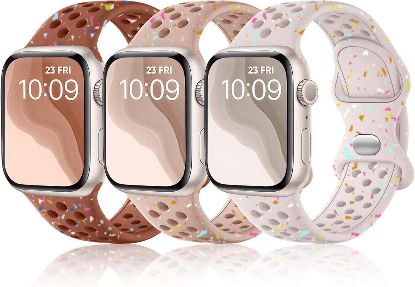 3 Pack Band Compatible with Apple Watch Bands 38Mm 40Mm 41Mm 42Mm 44Mm 45Mm 49Mm for Women Men, Soft Silicone Breathable Sport Strap for Iwatch Bands Series 9 8 7 6 5 4 3 2 1 SE Ultra 2 Ultra