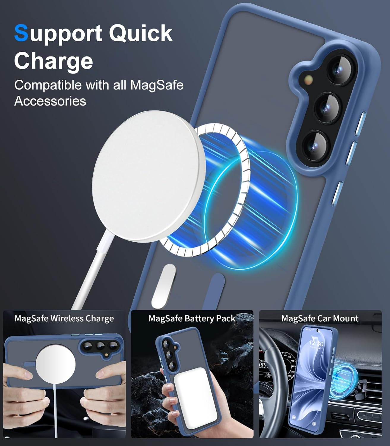 Advanced Magnetic for Samsung Galaxy S22 plus Case Slim Protective [Mil-Grade Drop Tested & Compatible for Magsafe] Translucent Matte PC Back TPU Frame Thin Shockproof Case S22 Plus-Lavender Blue