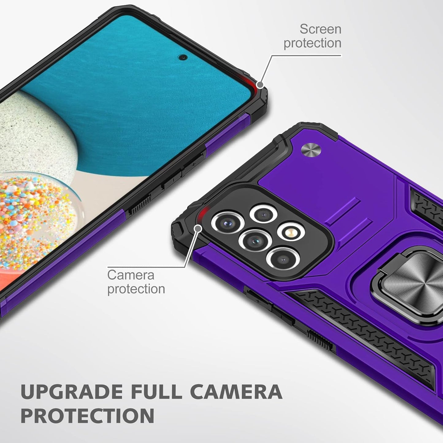 AYMECL Compatible with Galaxy A53 5G Case, Samsung A53 5G Case with Nano Explosion-Proof Film[2 Pack]， Military Grade Double Shockproof with Kickstand Case for Samsung Galaxy A53 5G-Purple