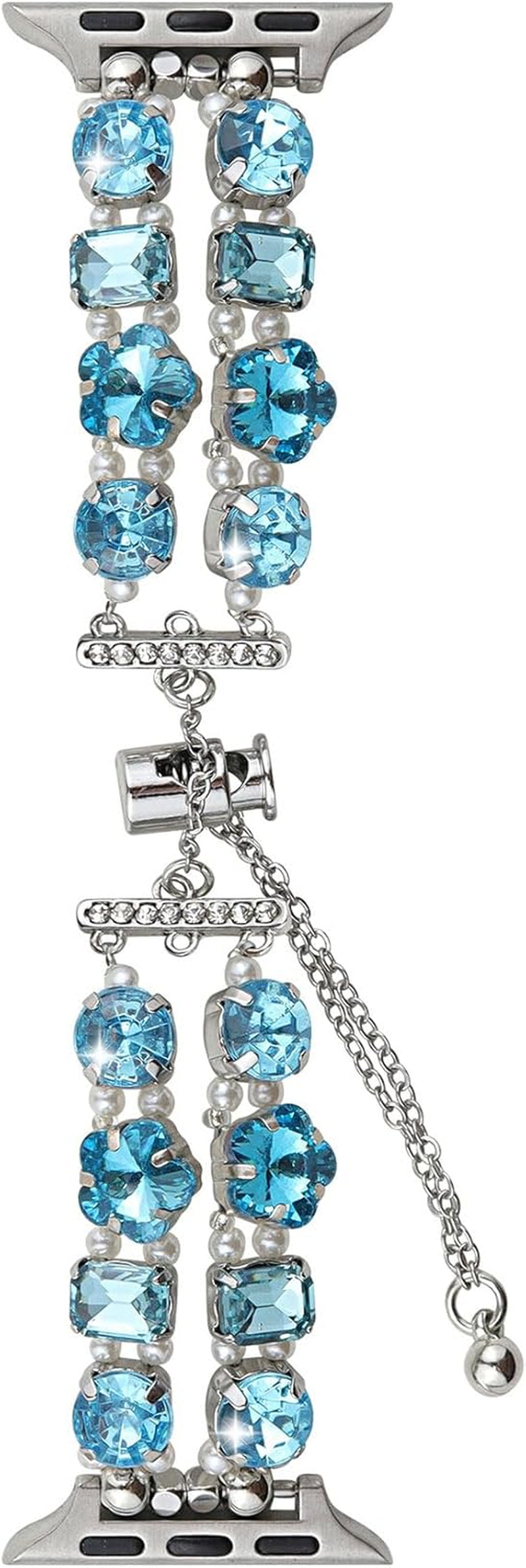 Beaded Bracelet Compatible with Apple Watch Bands 38Mm 40Mm 41Mm 42Mm 44Mm 45Mm 49Mm, Bling Diamond Jewelry Strap Fancy Adjustable Wristband for Iwatch Ultra SE Series 8 7 6 5 4 3 2 1