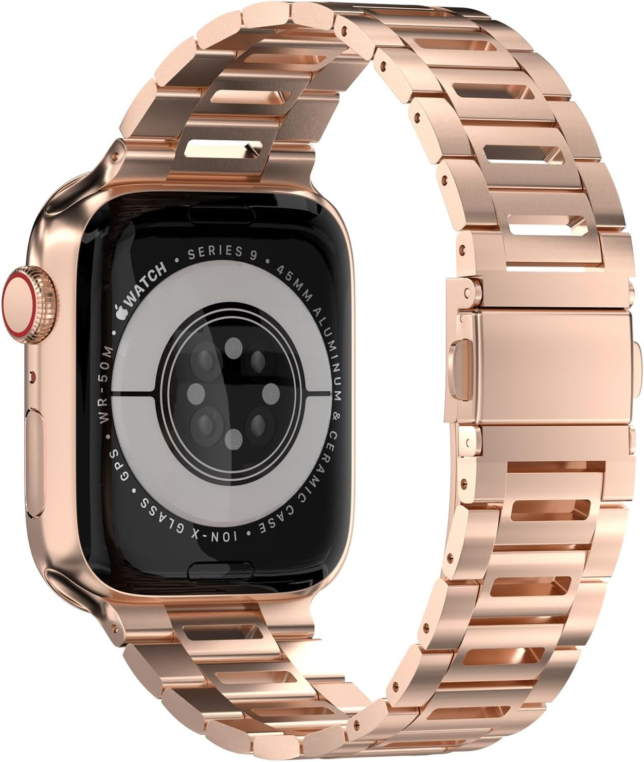 Finestone Metal Band for Apple Watch - Stainless Steel Apple Watch Band Compatible with Apple Watch 41Mm 40Mm 38Mm - Slim Hollow-Out Design Strap for Iwatch Series 9/8/7/6/5/4/3/2/1 SE Women Men Rose Gold