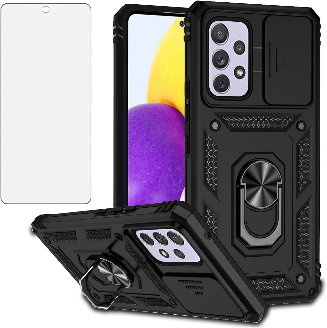 Asuwish Phone Case for Samsung Galaxy A53 5G with Tempered Glass Screen Protector and Slim Stand Hybrid Heavy Duty Rugged Protective Cell Cover a 53 G5 53A SM A536U 6.5" 2022 Women Men Red