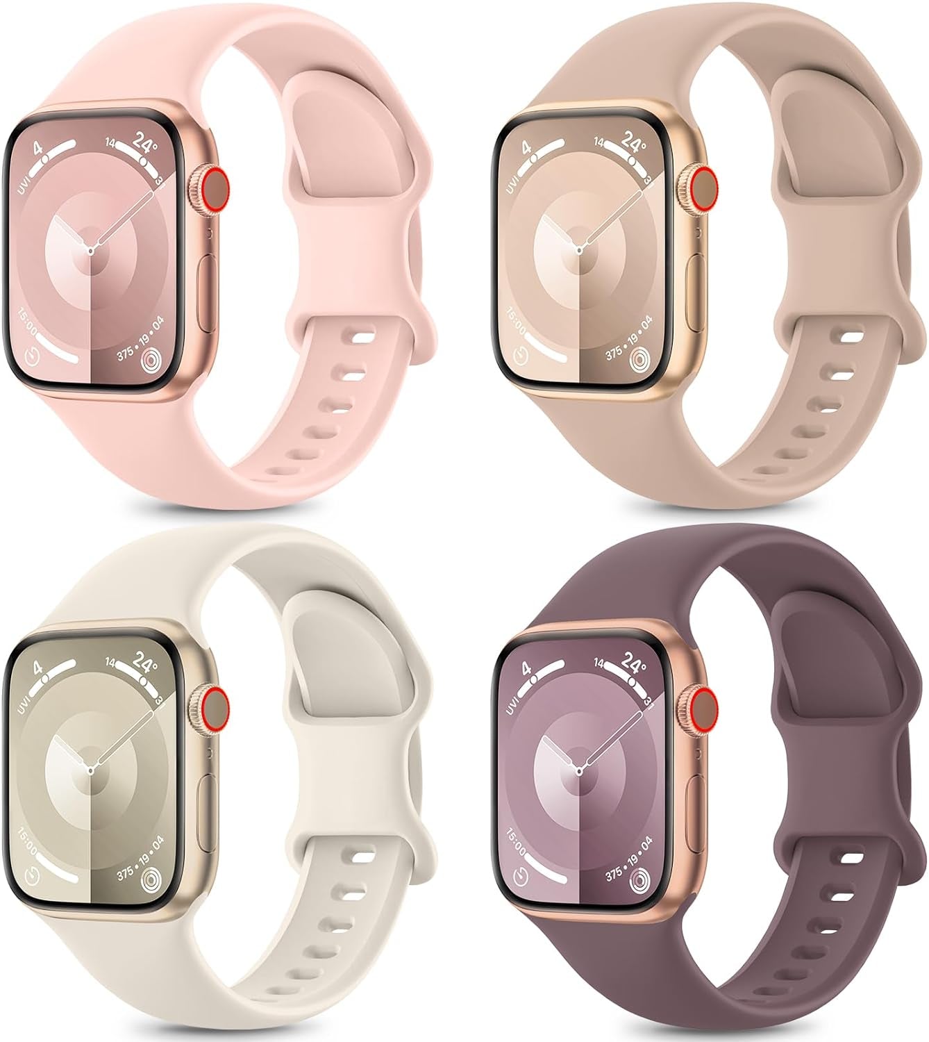 4 Pack Sport Bands Compatible with Apple Watch Bands Series 9, Watch Band for Women 38Mm 40Mm 41Mm 42Mm 44Mm 45Mm 49Mm,Soft Silicone Waterproof Strap for Iwatch Bands SE 8, 7, 6, 5, 4, 3, 2, 1