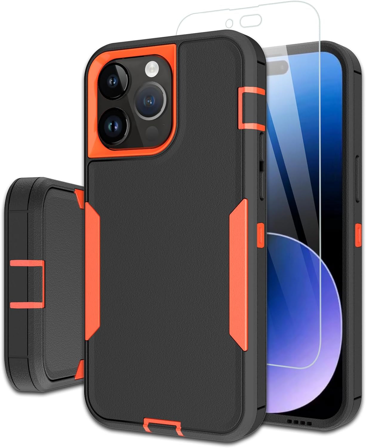 Dahkoiz for Iphone 15 Pro Phone Case, and Glass Screen Protector, Dust-Proof Port Cover, Full Body Non-Slip Rubber Covered, Wear-Resistant & Drop-Proof, Black/Black  UNISMART INC   