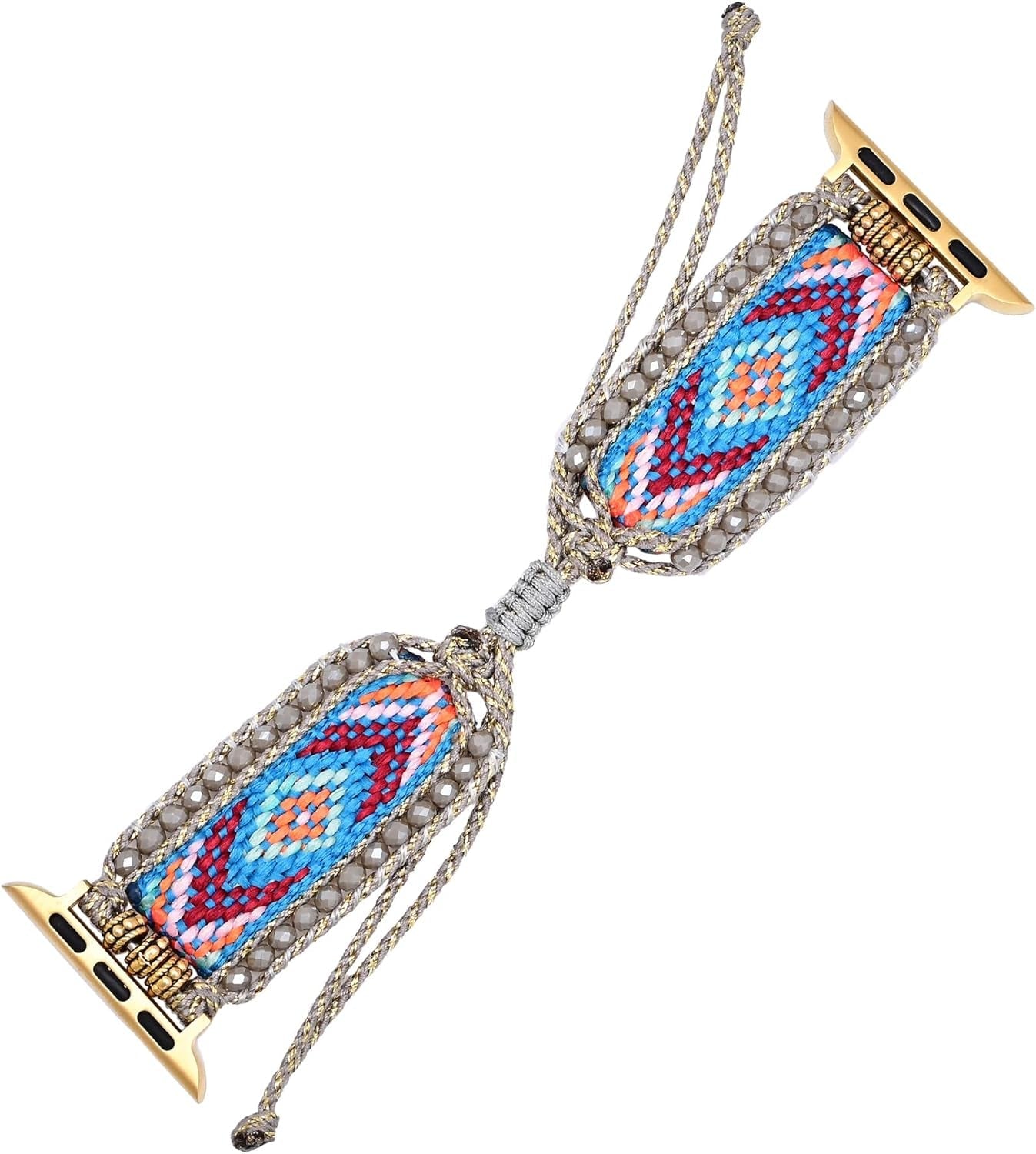 Fancy Woven Braided Nylon Band Compatible with Apple Watch Bands 40Mm 41Mm 38Mm, Retro Boho Friendship Bracelet Handmade Bohemian Beaded Adjustable Dressy Strap Wristbands for Iwatch Bands Series 9/8/7/6 5/4/3/2/SE