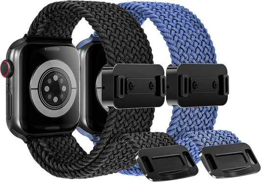 Arae 2 Pack Magnetic Stretchy Watch Band Compatible for Apple Watch Band 38Mm 40Mm 41Mm,Comfortable Adjustable Straps Wristbands for Iwatch Series 9 8 7 6 5 4 SE 3 2 1 Ultra 1 2 Women Men,Black+Blue