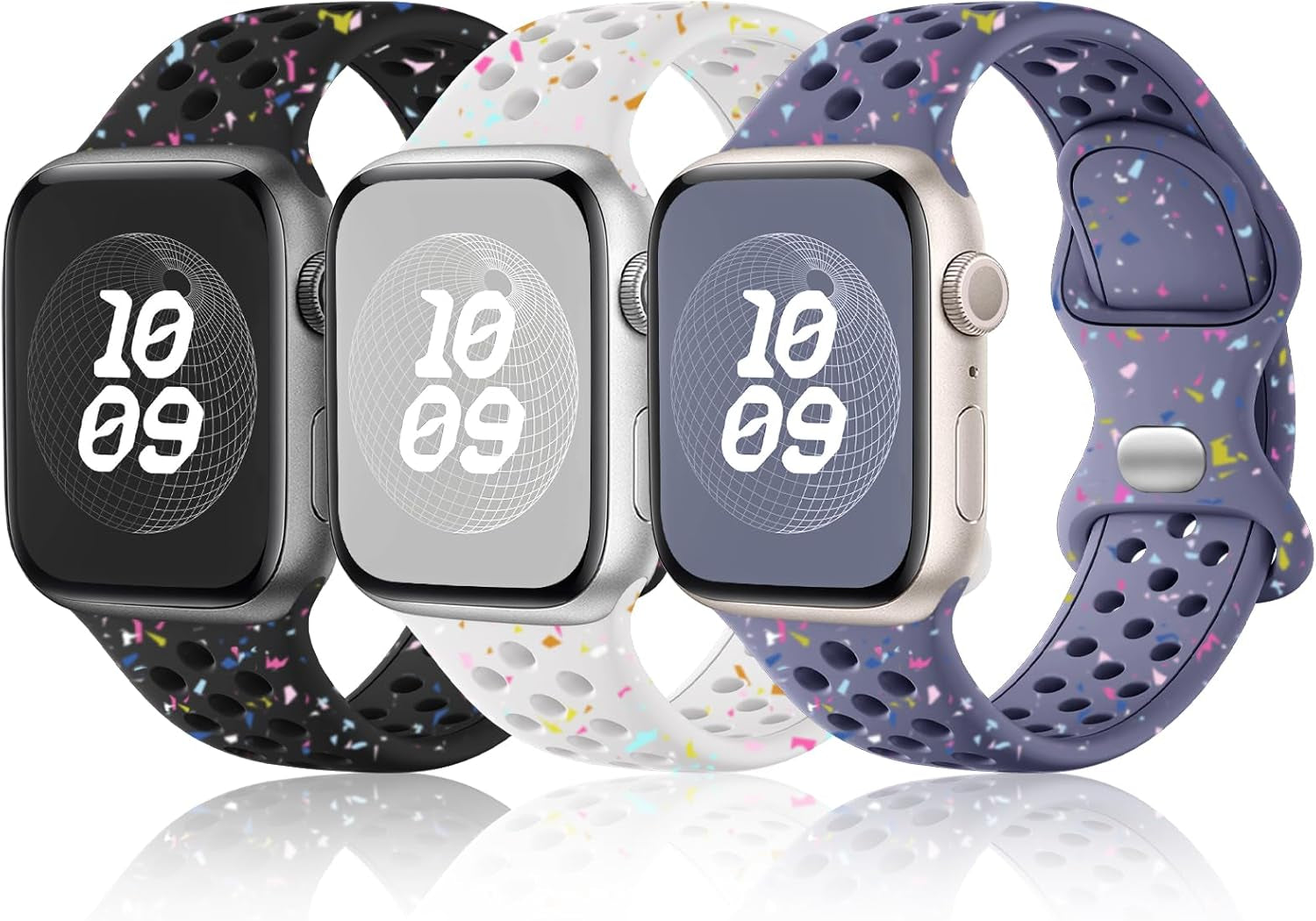 3 Pack Band Compatible with Apple Watch Bands 38Mm 40Mm 41Mm 42Mm 44Mm 45Mm 49Mm for Women Men, Soft Silicone Breathable Sport Strap for Iwatch Bands Series 9 8 7 6 5 4 3 2 1 SE Ultra 2 Ultra