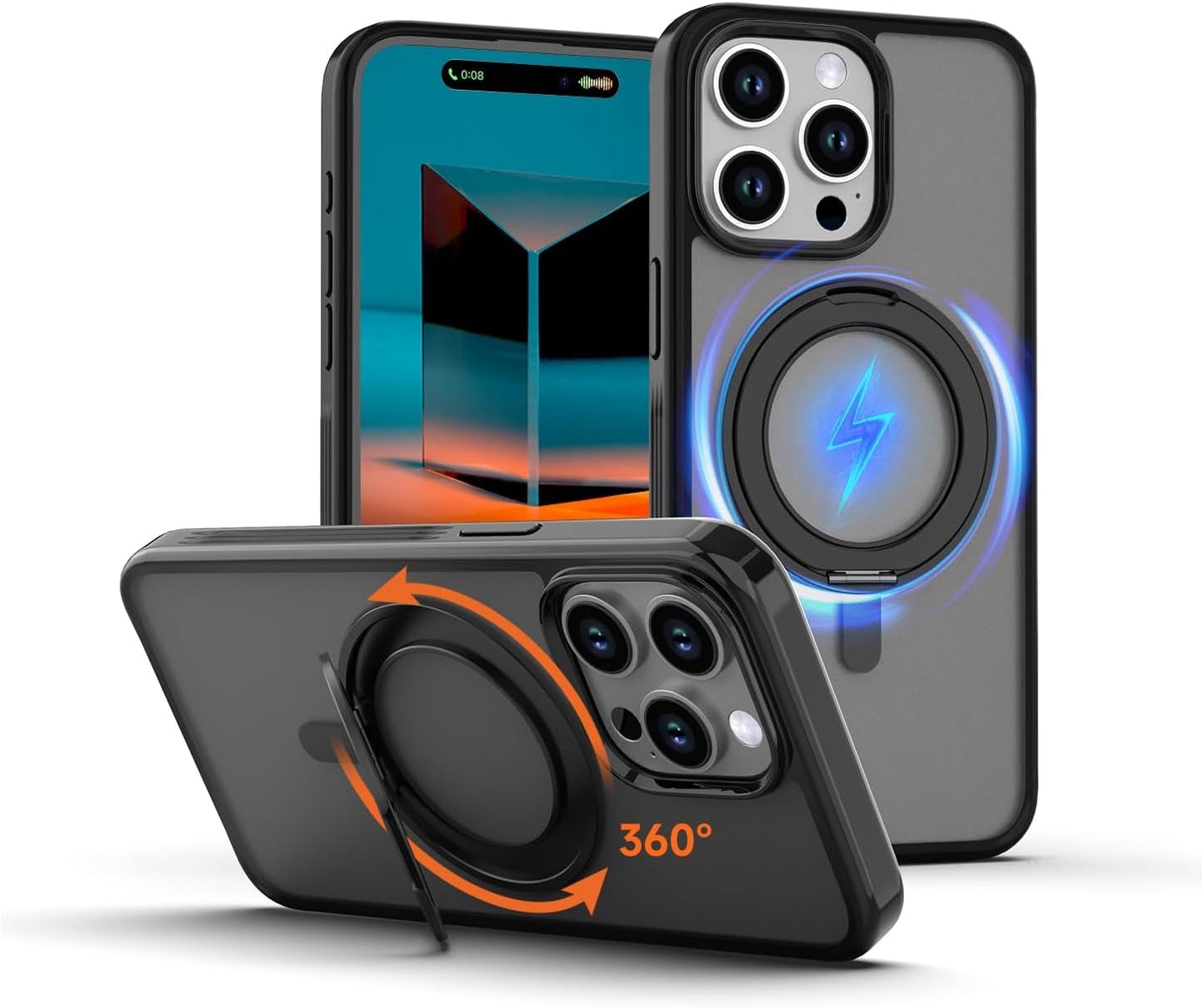 Magnetic for Iphone 15 Pro Max Case Purple with 360° Rotatable Invisible Ring Stand Designed，Compatible with Magsafe ，Translucent Matte Purple Bumper Shockproof Decompress Slim Military Grade Case  Vongong Iphone 15 Pro Max Black  