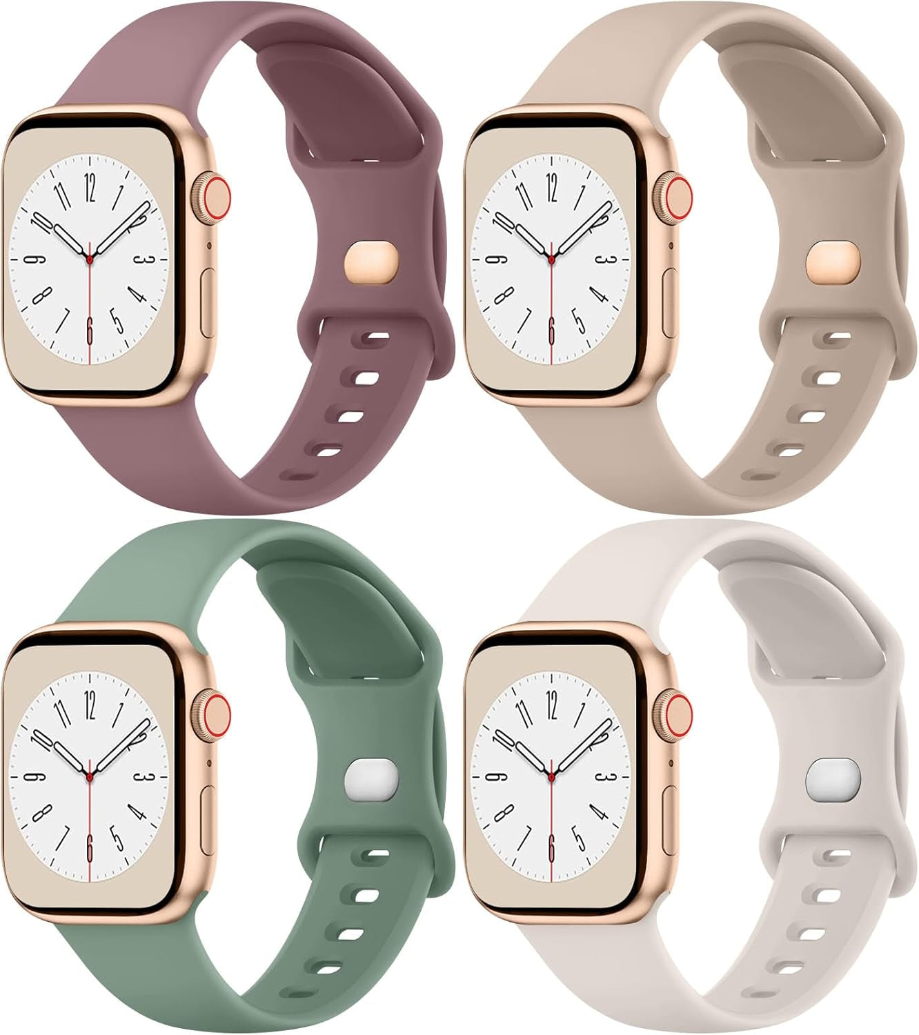 4 Pack Silicone Bands Compatible with Apple Watch Band 38Mm 40Mm 41Mm 42Mm 44Mm 45Mm 49Mm, Soft Waterproof Wristbands Sport Straps for Iwatch Series 9 Ultra SE 8 7 6 5 4 3 2 1 Women Men