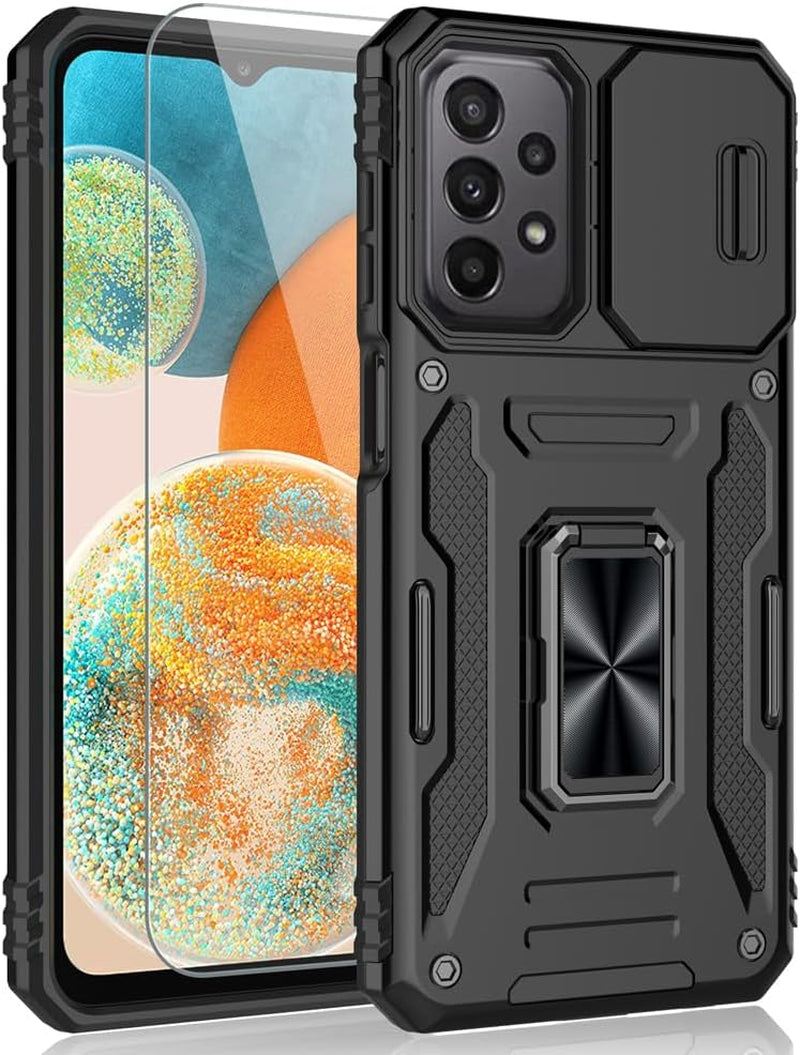 For Samsung Galaxy A53 5G Case, Shockproof Phone Case & Sliding Camera Cover & Ring Holder Kickstand with Screen Protector for Samsung Galaxy A53 5G (6.5", 2022) [Black]