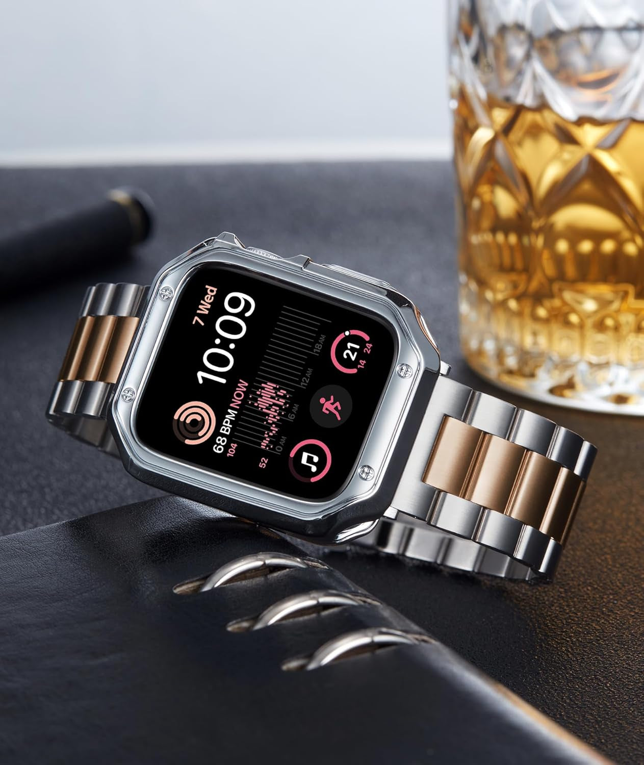 BINLUN Compatible with Apple Watch Band 45Mm 44Mm 42Mm 41Mm 40Mm 38Mm Matte Stainless Steel Metal Watch Strap with Polished TPU Watch Case Compatible with Iwatch Bands Series 9/8/7/SE2/SE/6/5/4/3/2/1