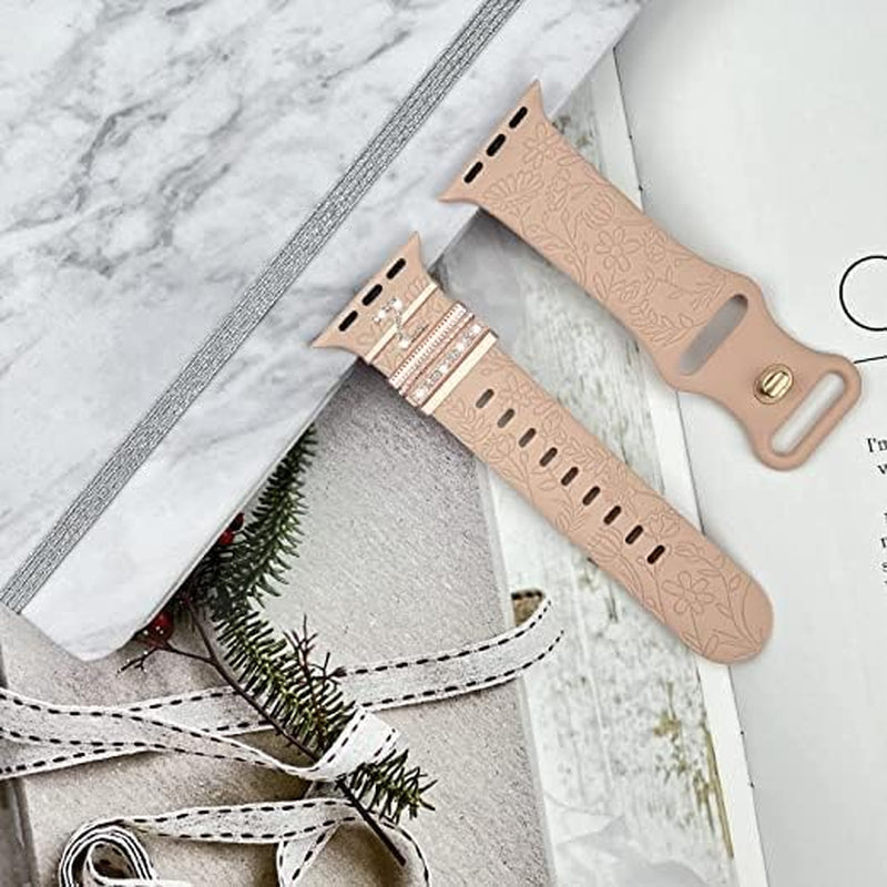 Decorative Rings Loops Compatible with Apple Watch Silicone Bands Charms 45Mm 44Mm 42Mm 41Mm 40Mm 38Mm Iwatch Series 8 7 6 5 4 3 2 1 Metal Diamond Charms Accessories (Z-Rose Gold)