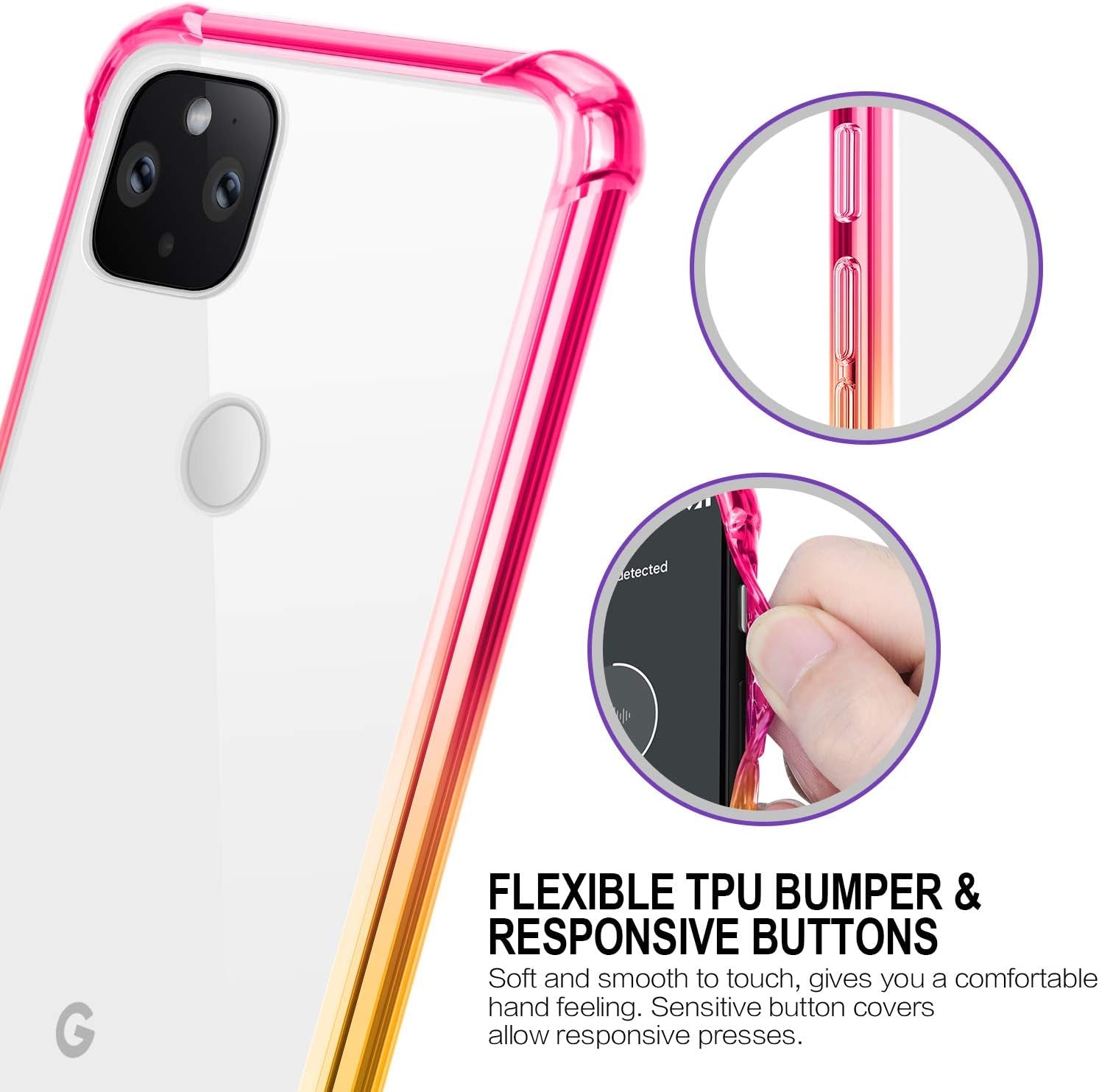 Salawat for Google Pixel 5 Case, Clear Cute Gradient Slim Phone Case Cover Reinforced TPU Bumper Hard PC Back Shockproof Protective Case for Google Pixel 5 6.0 Inch 2020 (Pink Gold)  SALAWAT   