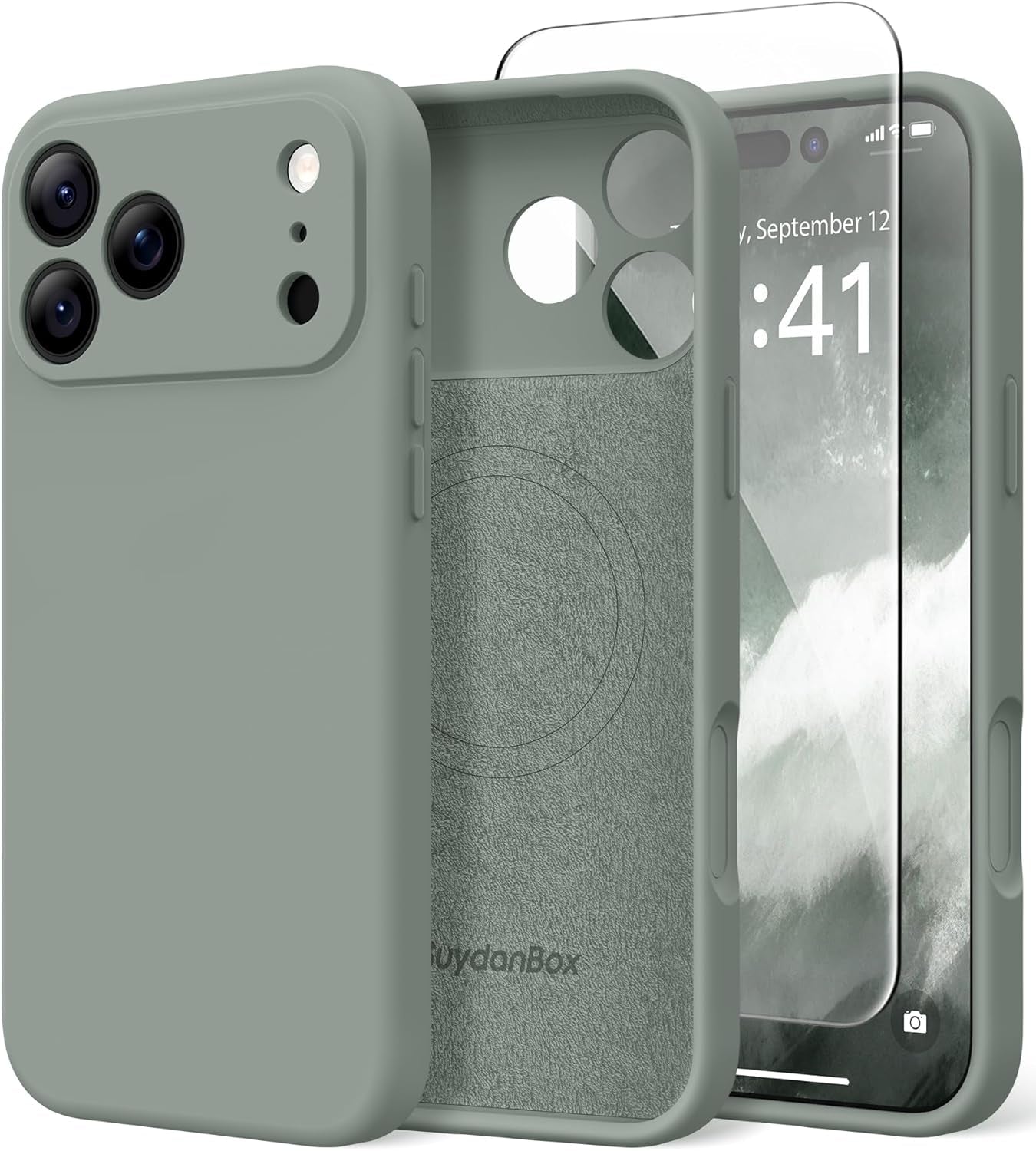 Magnetic for Iphone 17 Pro Max Case, Compatible with Magsafe, [Full Camera Protection][Screen Protector] Silicone Shockproof Protective Phone Case for Iphone 17 Pro Max 6.9", Calke Green