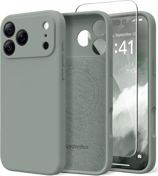 Magnetic for Iphone 17 Pro Max Case, Compatible with Magsafe, [Full Camera Protection][Screen Protector] Silicone Shockproof Protective Phone Case for Iphone 17 Pro Max 6.9", Calke Green