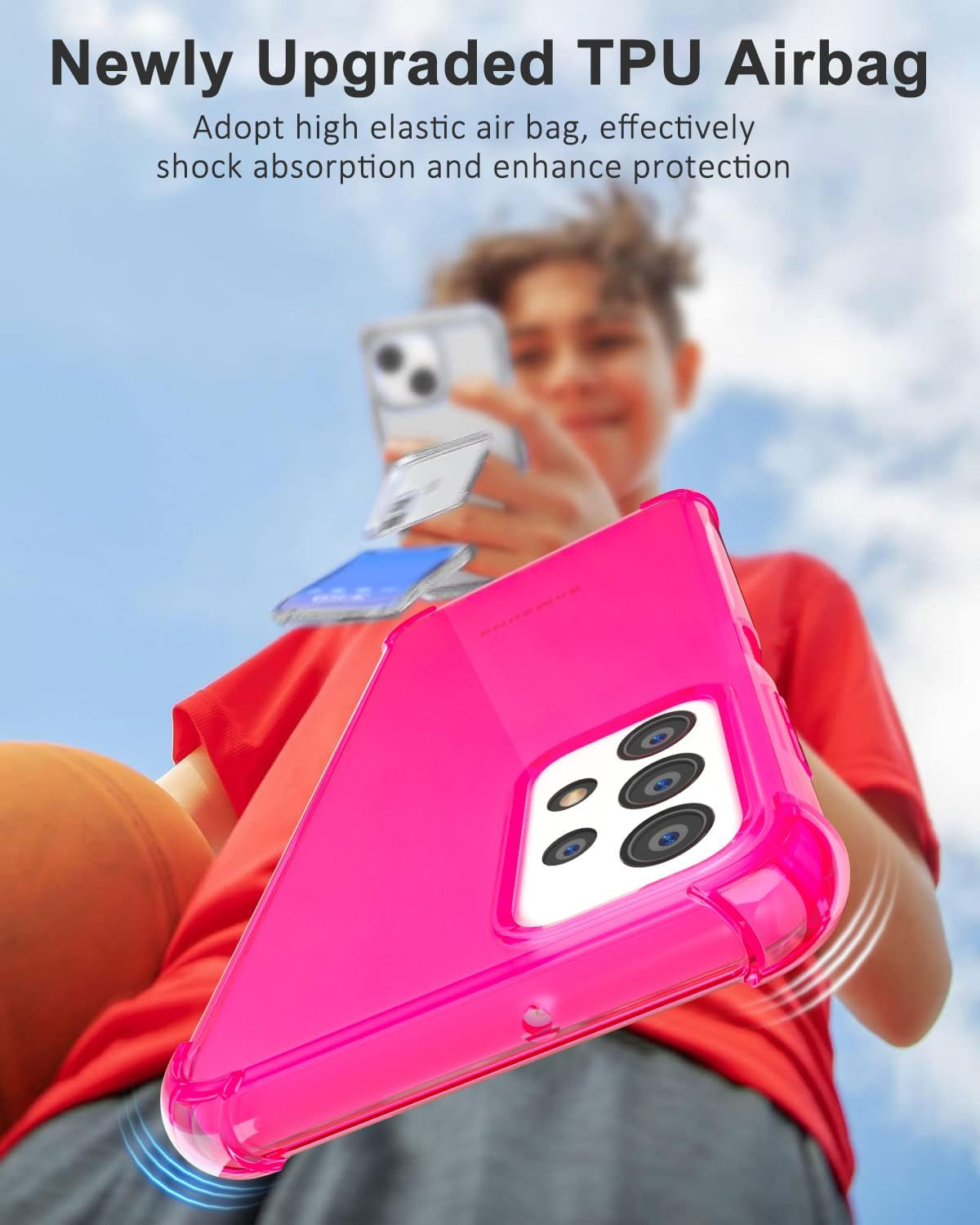 For Samsung Galaxy A53 5G Case Clear, Neon Bright Vibrant Color, Transparent Jelly Protective Silicone Phone Case for Women Girly Cute, Thin Slim Fit Soft Flexible TPU Bumper, Hot Pink