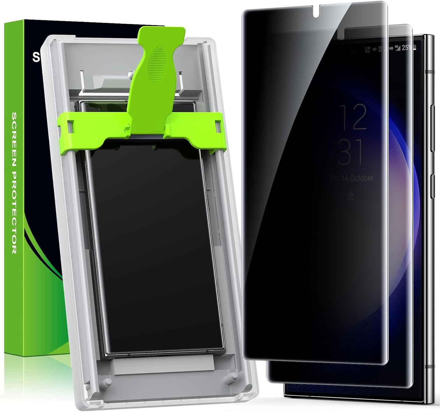 2 Pack for Samsung Galaxy S23 Ultra / S22 Ultra 6.8” Privacy Screen Protector [Non-Glass] Auto Alignment, Bubble-Free, Fingerprint ID Support, Full Coverage Anti-Spy PET Film, Case Friendly