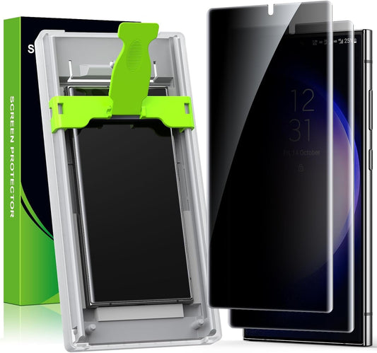 2 Pack for Samsung Galaxy S23 Ultra / S22 Ultra 6.8” Privacy Screen Protector [Non-Glass] Auto Alignment, Bubble-Free, Fingerprint ID Support, Full Coverage Anti-Spy PET Film, Case Friendly