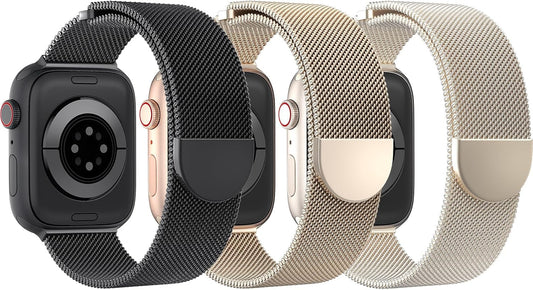 DYKEISS 3 Pack Metal Magnetic Compatible with Apple Watch Band 38Mm 42Mm 40Mm 44Mm 41Mm 45Mm 49Mm, Stainless Steel Mesh Loop Clasp Strap for Iwatch Bands Ultra Series 9 8 SE 7 6 5 4 3 2 1 Women Men
