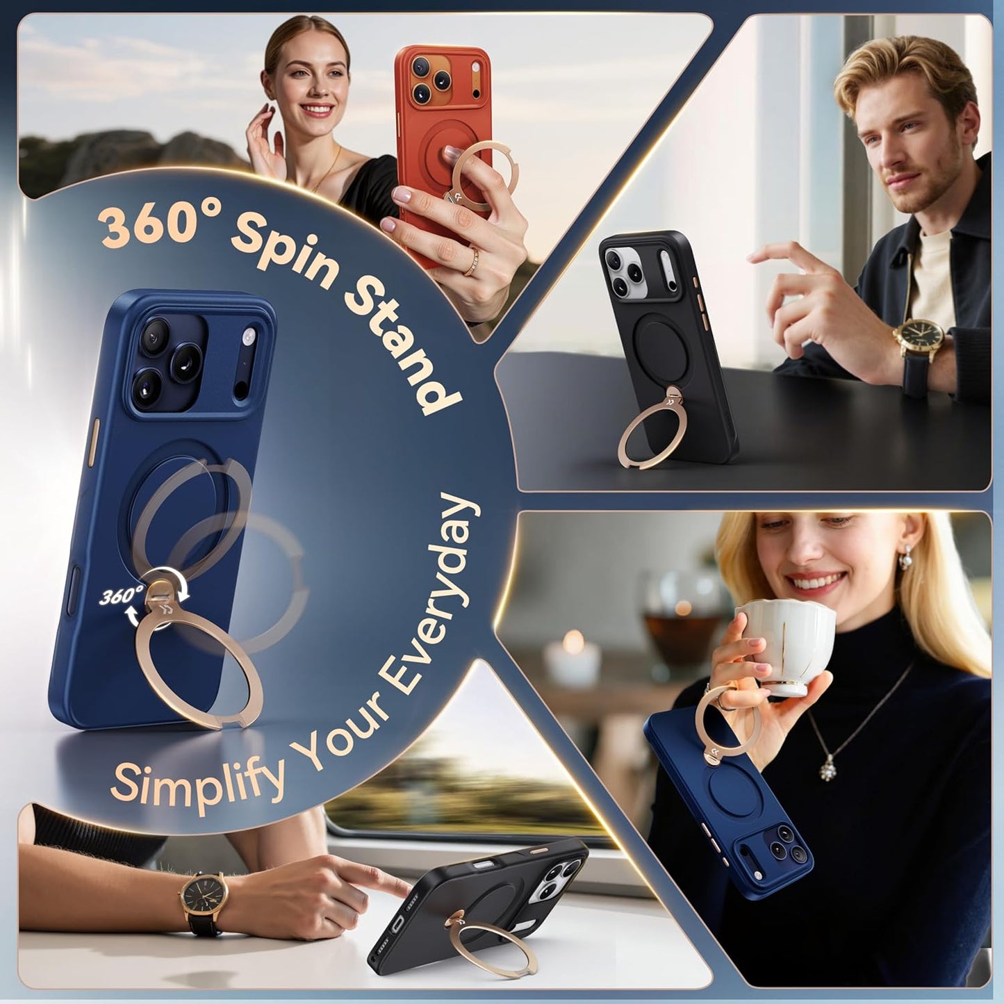 CASEKOO Marine Blue Designed for Iphone 17 Pro Max Case with Spin Magnetic Stand [16FT Military Protection] [Non-Slip Edge] [Fit for Magsafe] Magicstand 360 for Iphone 17 Promax Case 6.9''