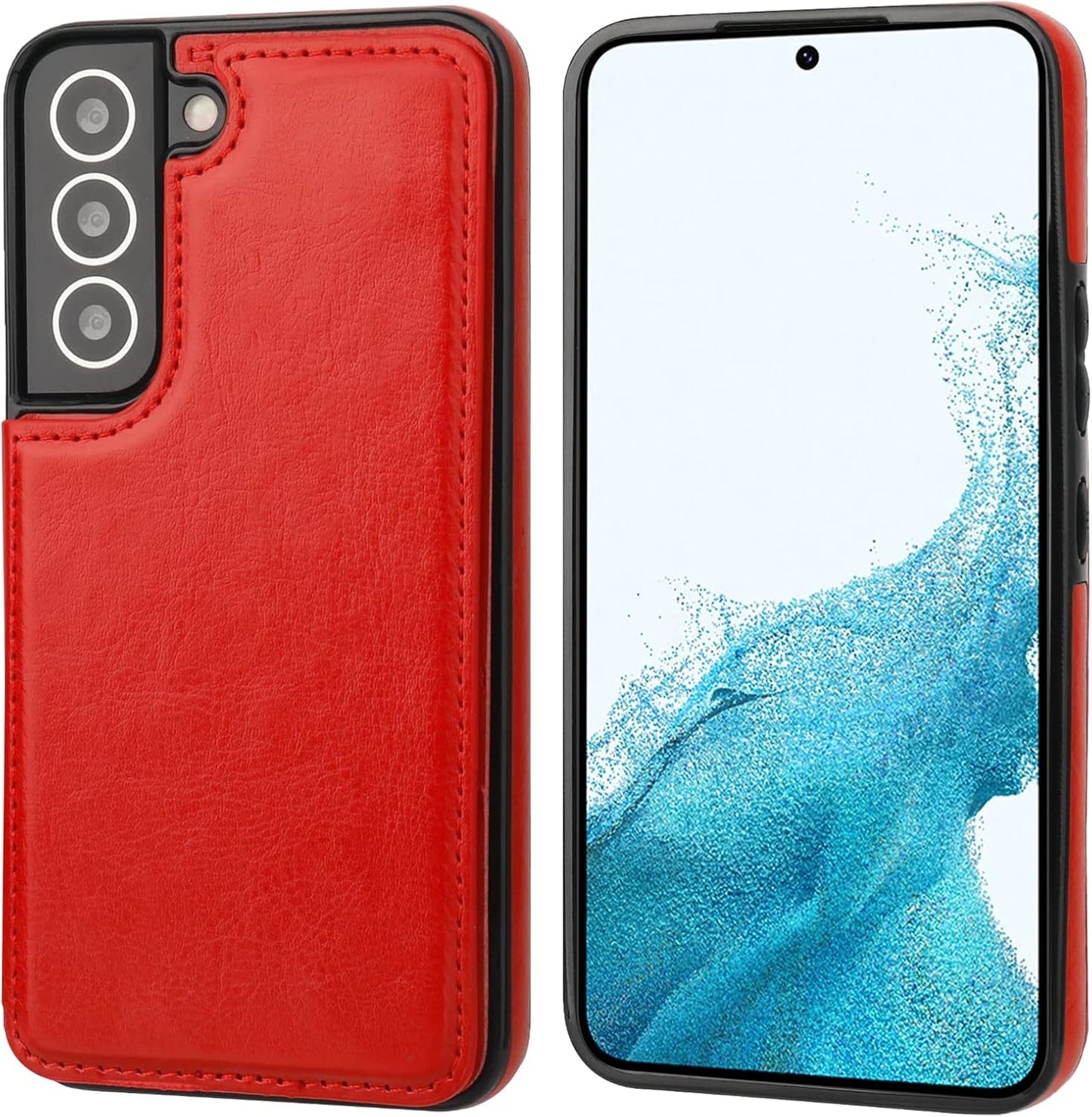 Compatible with Samsung Galaxy S22 Wallet Case with Card Holder, PU Leather Kickstand Card Slots Case, Double Magnetic Clasp and Durable Shockproof Cover 5G 6.1 Inch(Red)