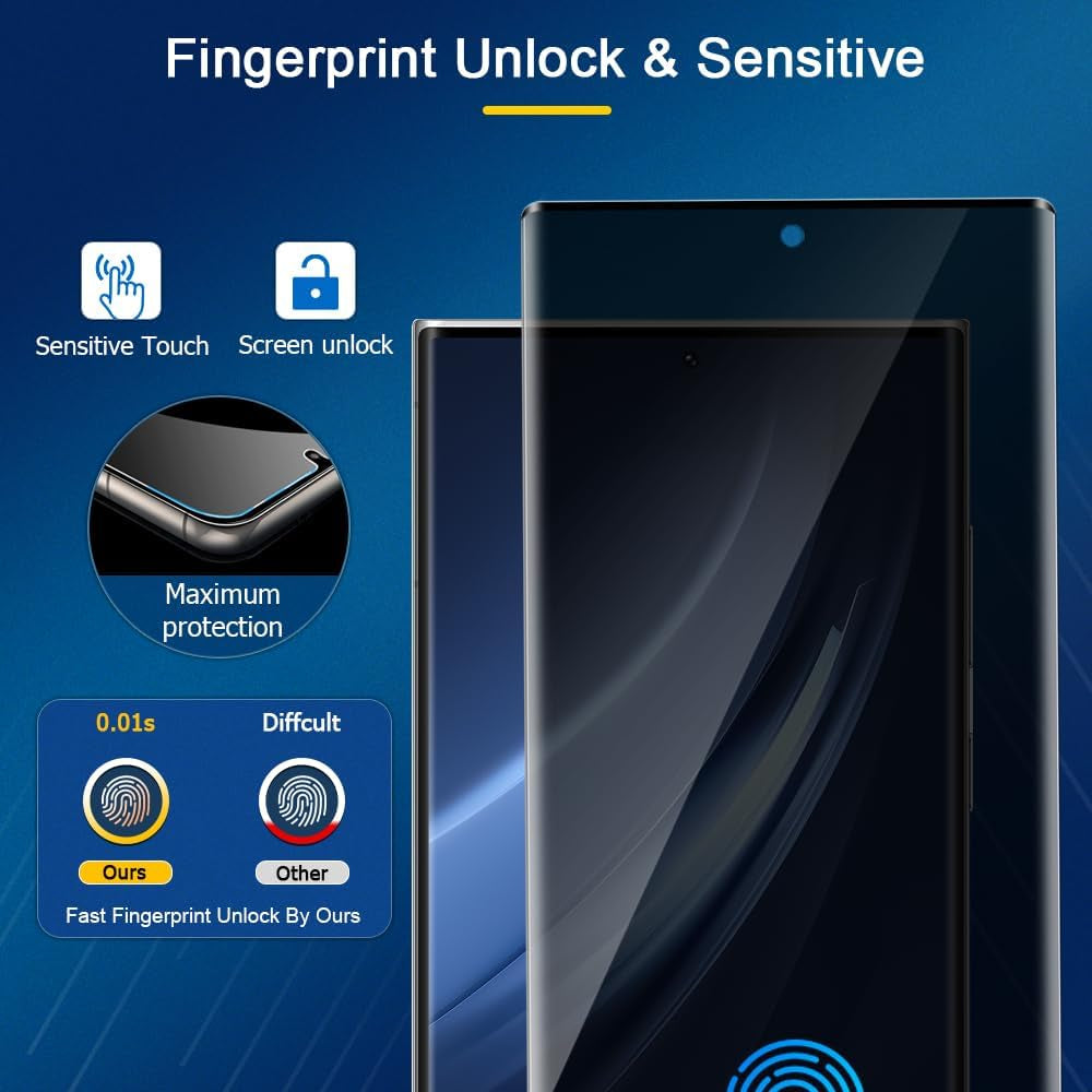 2+2 Pack Galaxy S22 Ultra 5G Privacy Screen Protector and Camera Lens Protection,Anti-Spy Tempered Glass, 3D Full Coverage, Fingerprint Unlock, Free of Bubbles for Samsung Galaxy S22 Ultra 6.8 Inch